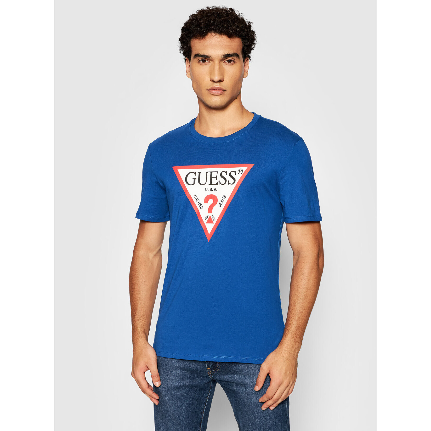 Guess Tricou Original Logo M1RI71 I3Z11 Bleumarin Slim Fit - Pled.ro