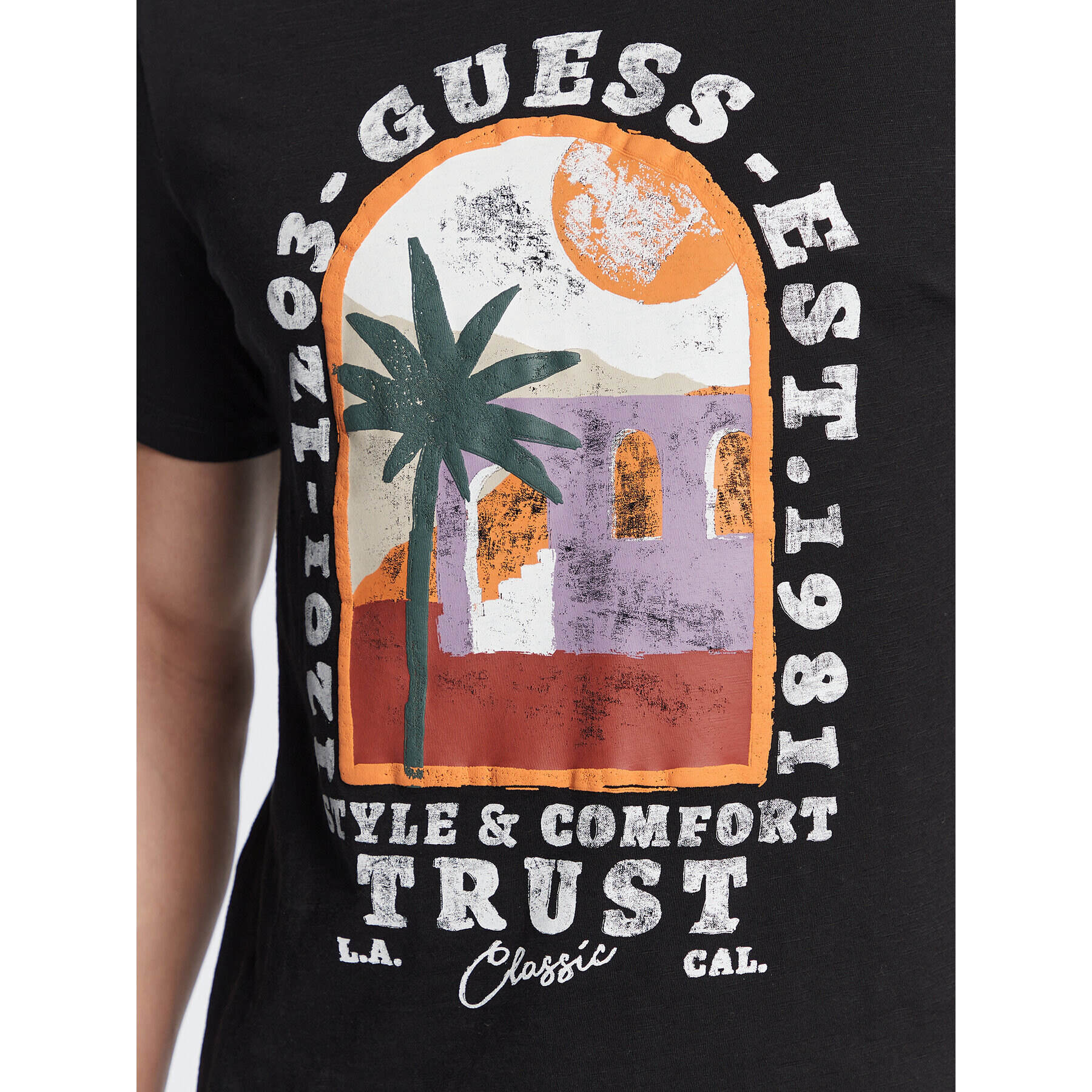 Guess Tricou Palm Window M3GI10 K6XN4 Negru Slim Fit - Pled.ro