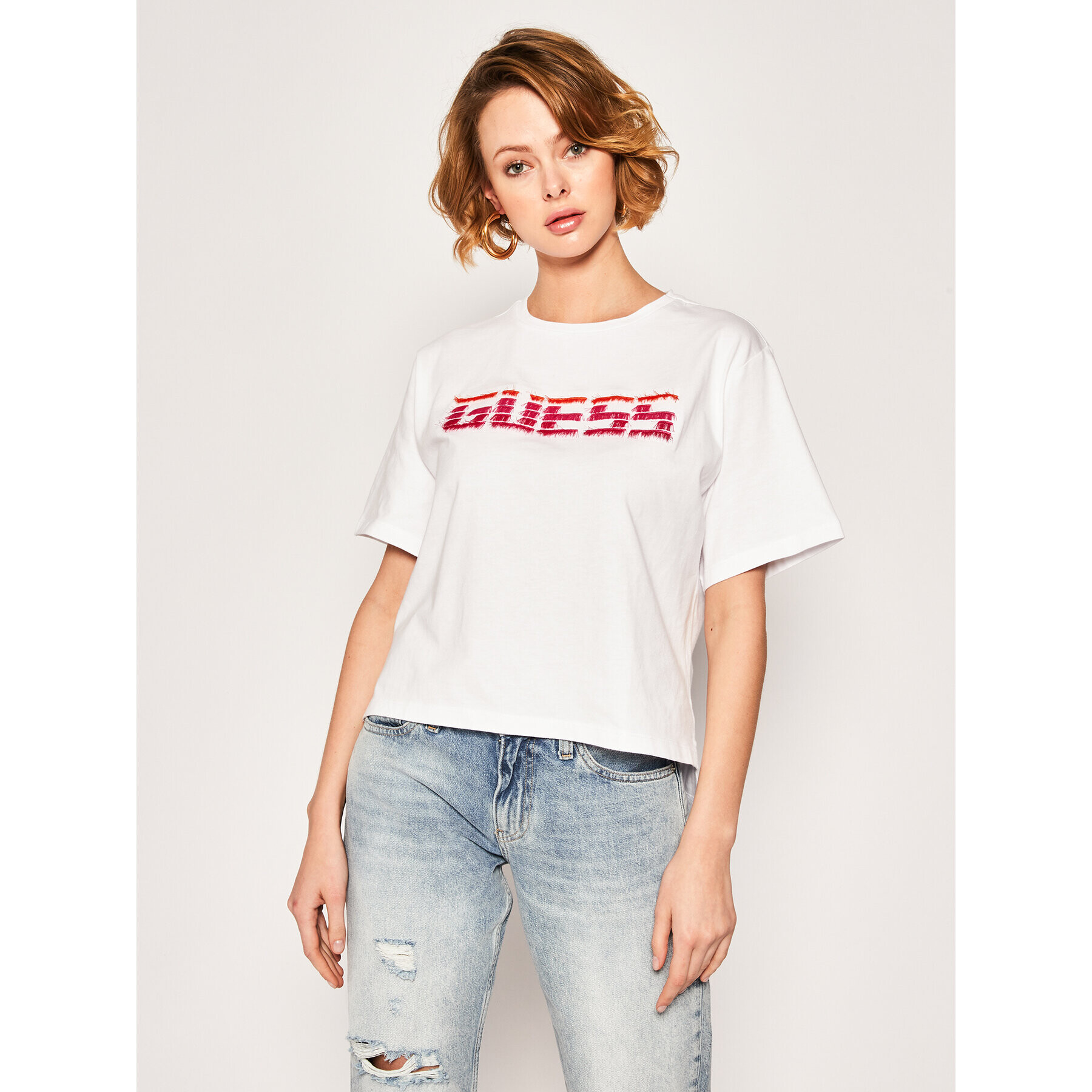 Guess Tricou Paulina W0GI0L K9OL0 Alb Regular Fit - Pled.ro