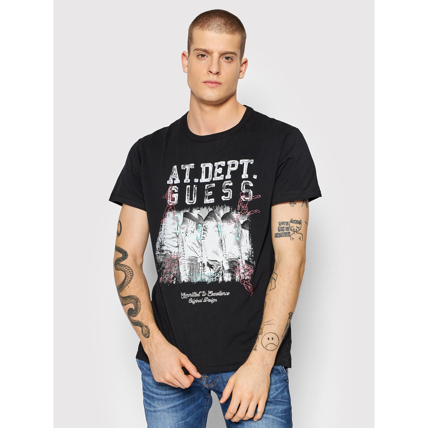 Guess Tricou Player M2RI05 KAR00 Negru Regular Fit - Pled.ro