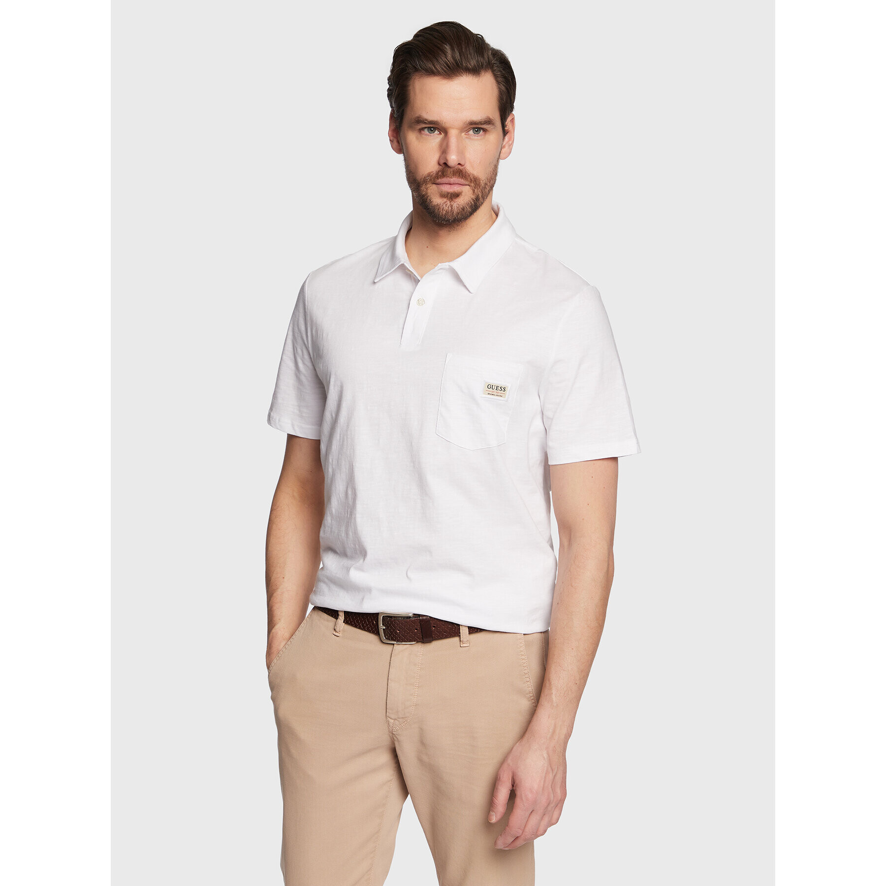 Guess Tricou polo Criofan M3RP19 KBL31 Alb Regular Fit - Pled.ro