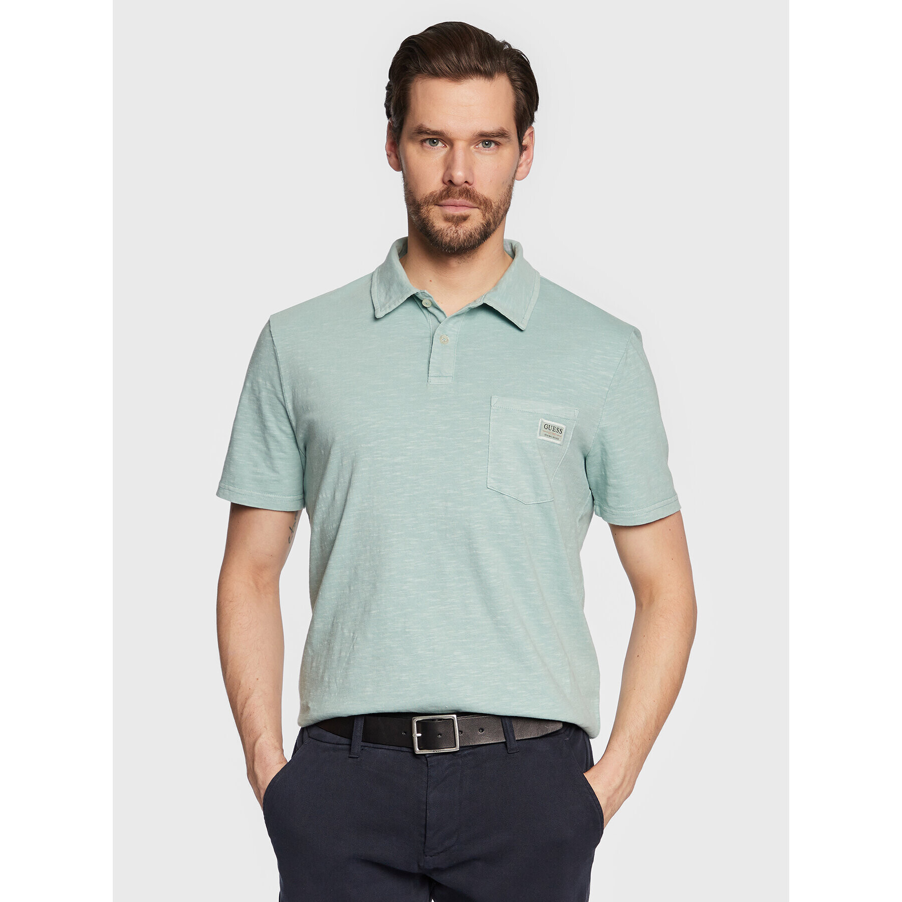 Guess Tricou polo Criofan M3RP19 KBL31 Verde Regular Fit - Pled.ro