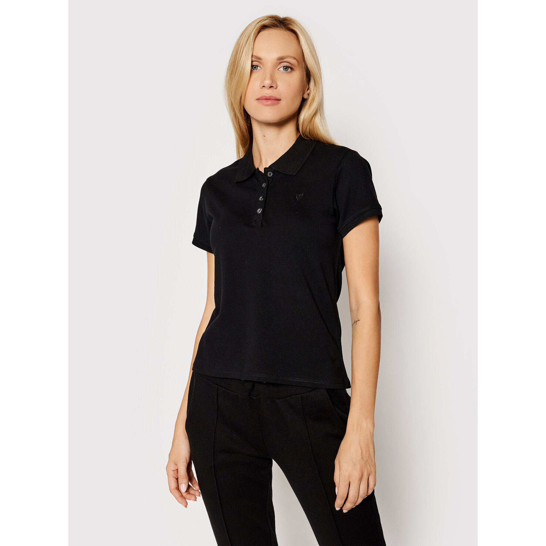 Guess Tricou polo Logo Pique W1YP38 RAQS0 Negru Regular Fit - Pled.ro