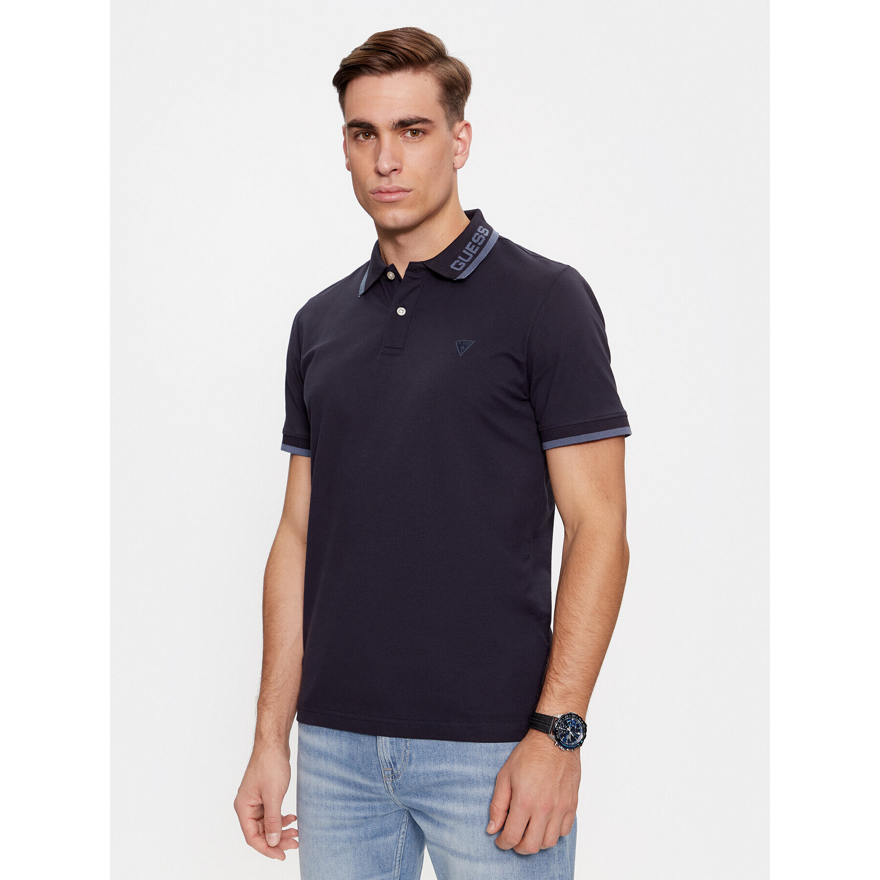 Guess Tricou polo Lyle M4RP60 K7O64 Albastru Slim Fit - Pled.ro