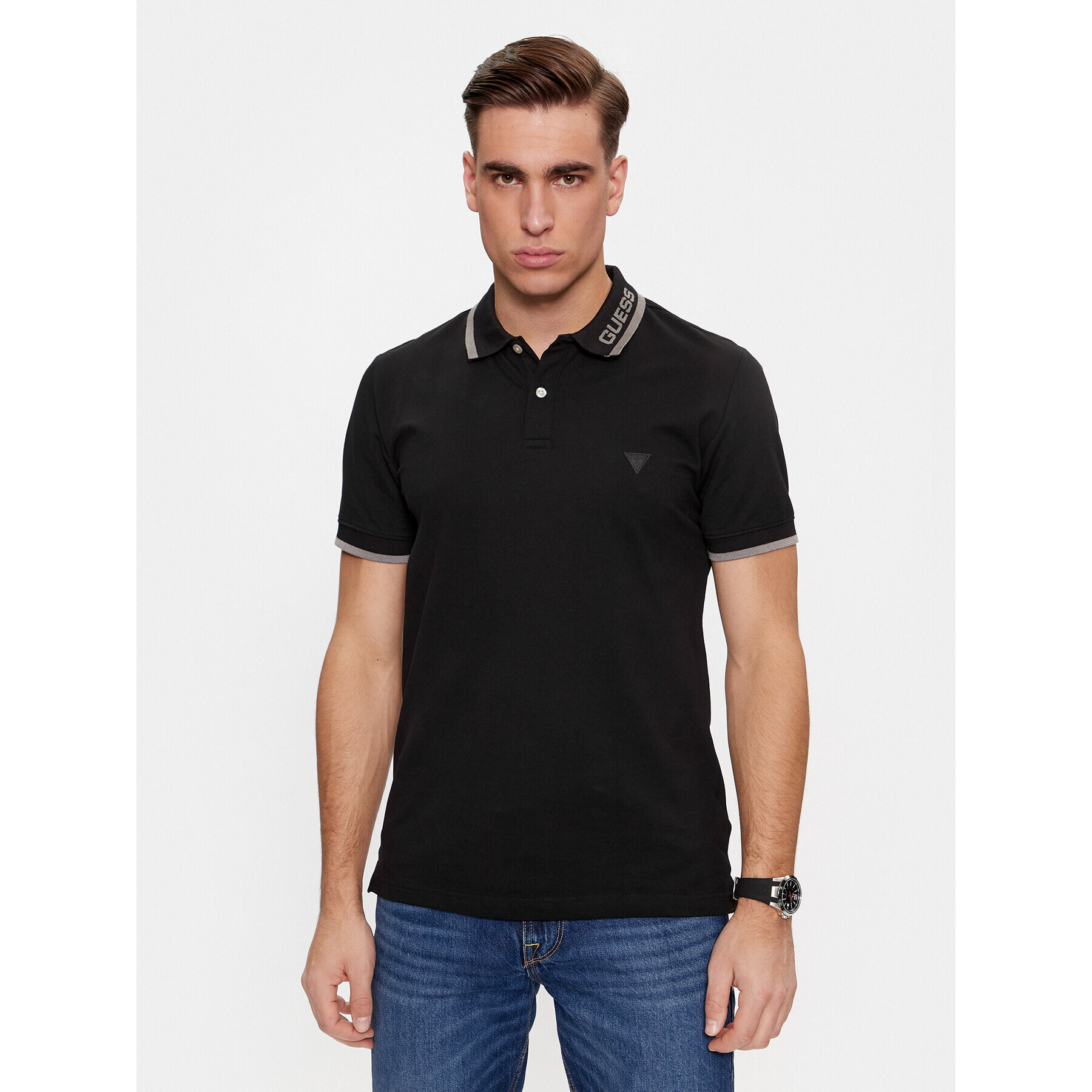 Guess Tricou polo Lyle M4RP60 K7O64 Negru Slim Fit - Pled.ro