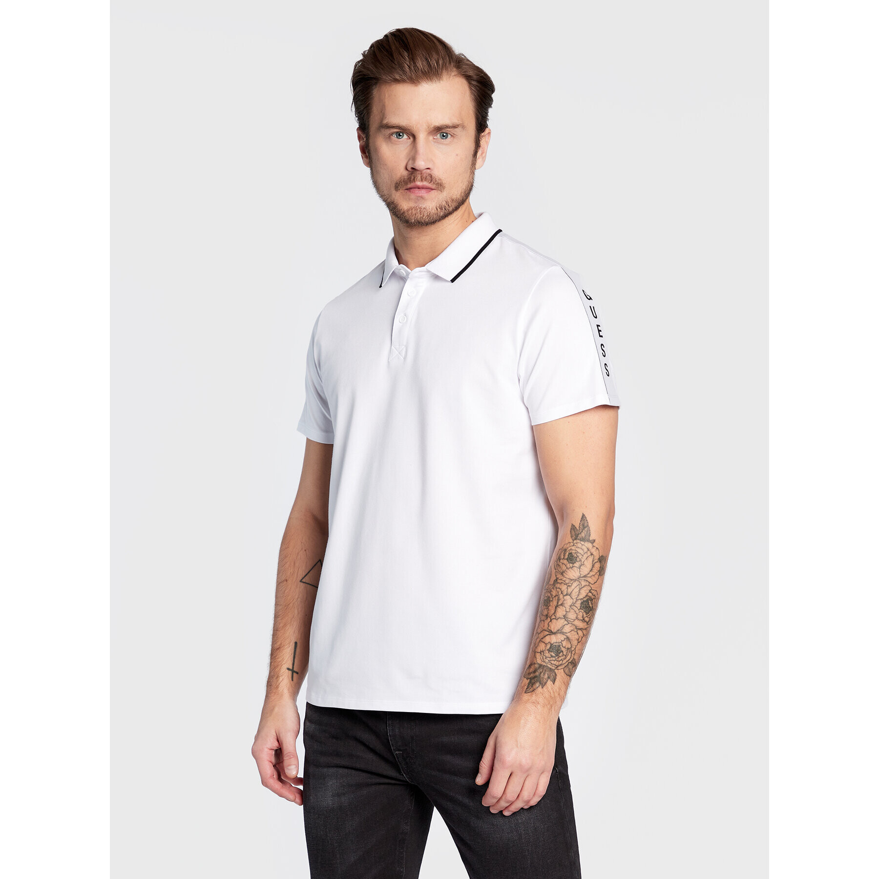 Guess Tricou polo M2YP25 KARS0 Alb Slim Fit - Pled.ro