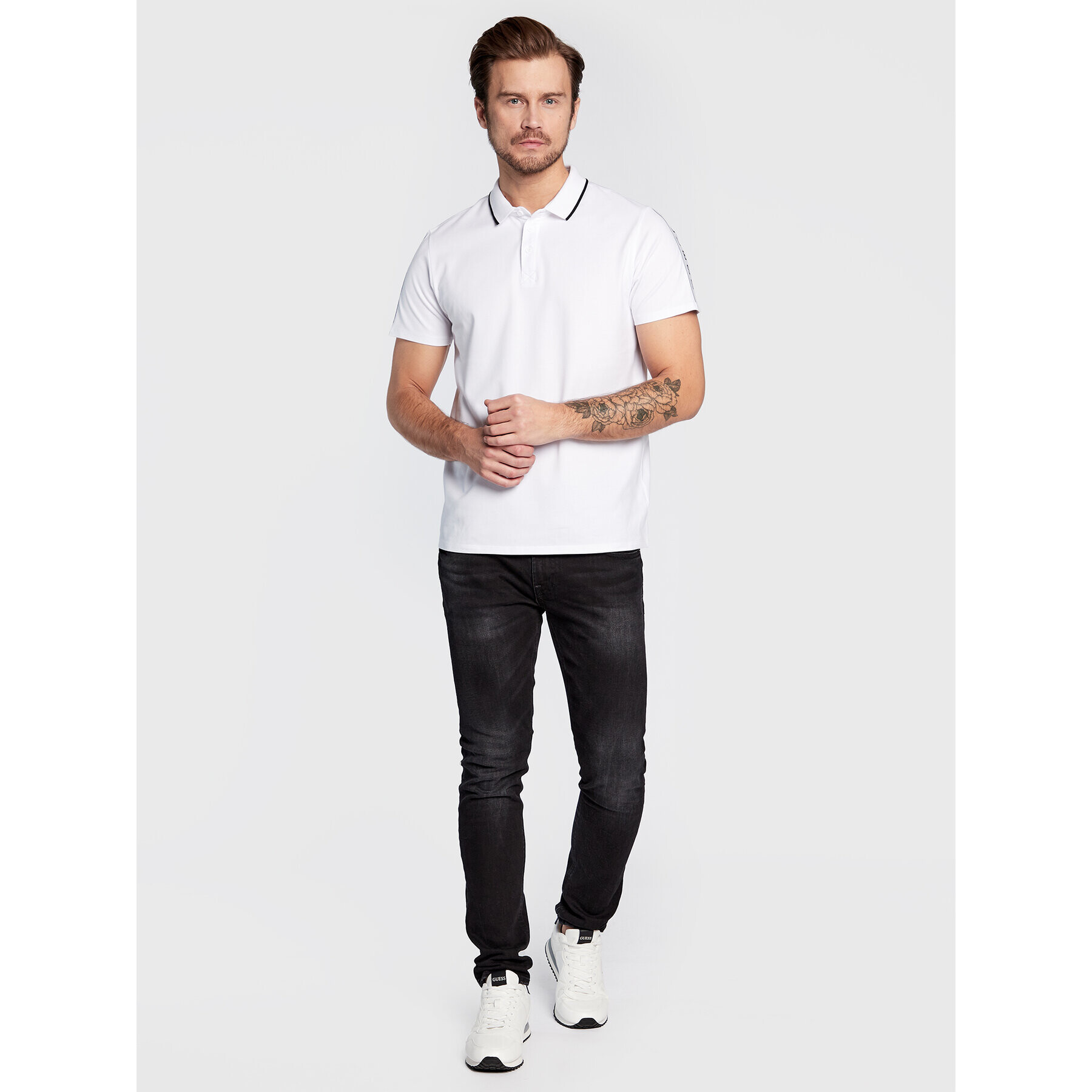 Guess Tricou polo M2YP25 KARS0 Alb Slim Fit - Pled.ro