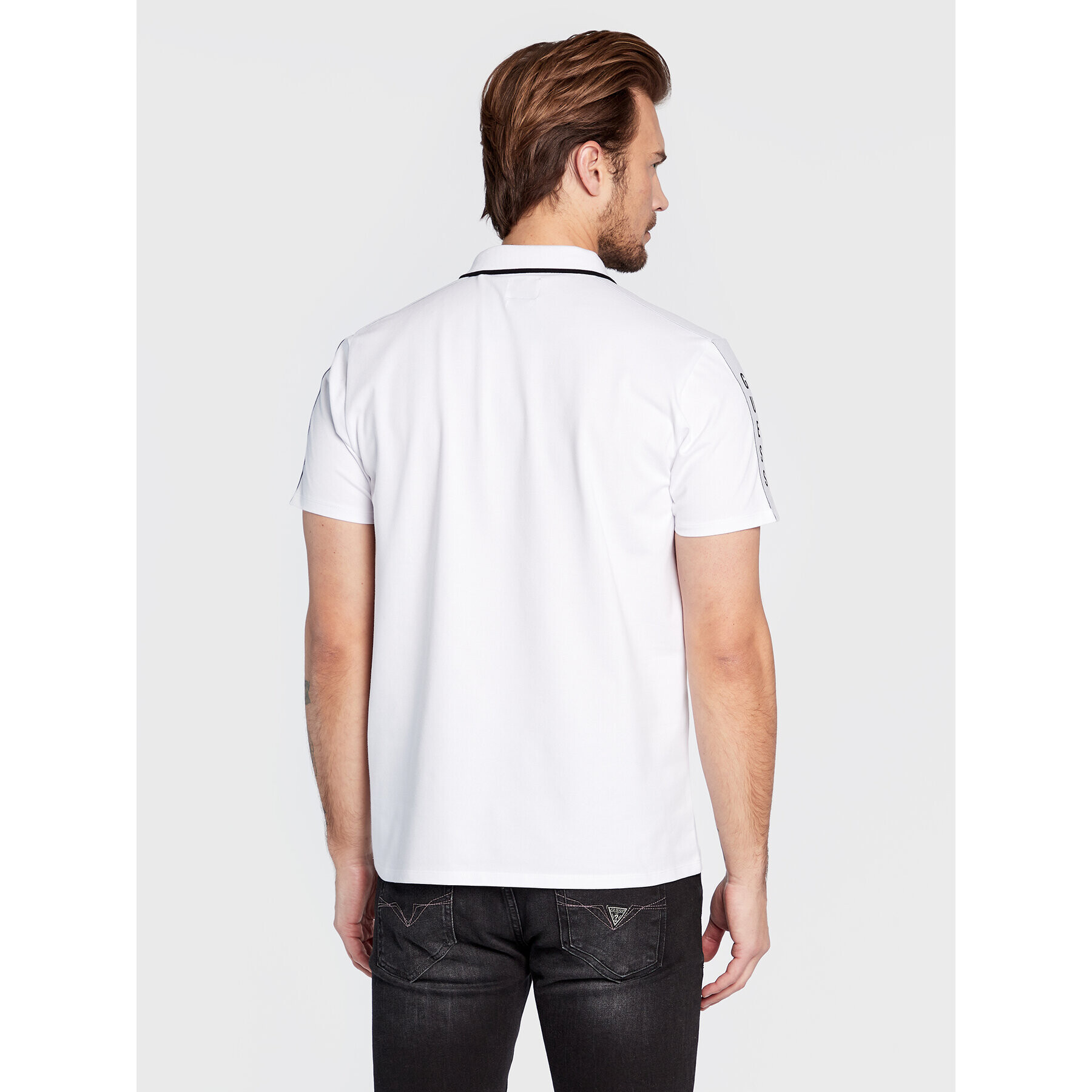 Guess Tricou polo M2YP25 KARS0 Alb Slim Fit - Pled.ro