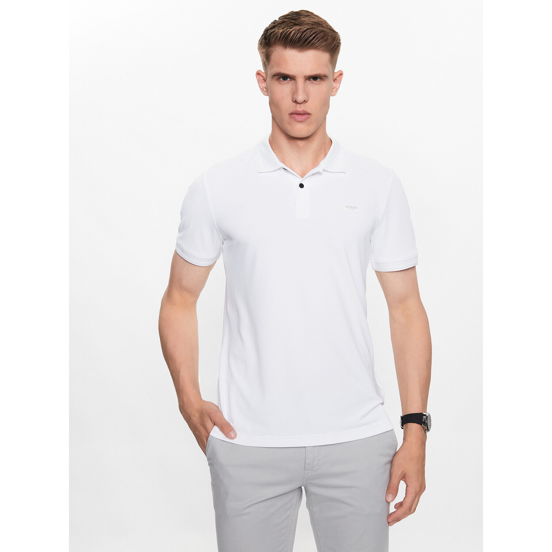 Guess Tricou polo M3YP35 KBS60 Alb Slim Fit - Pled.ro