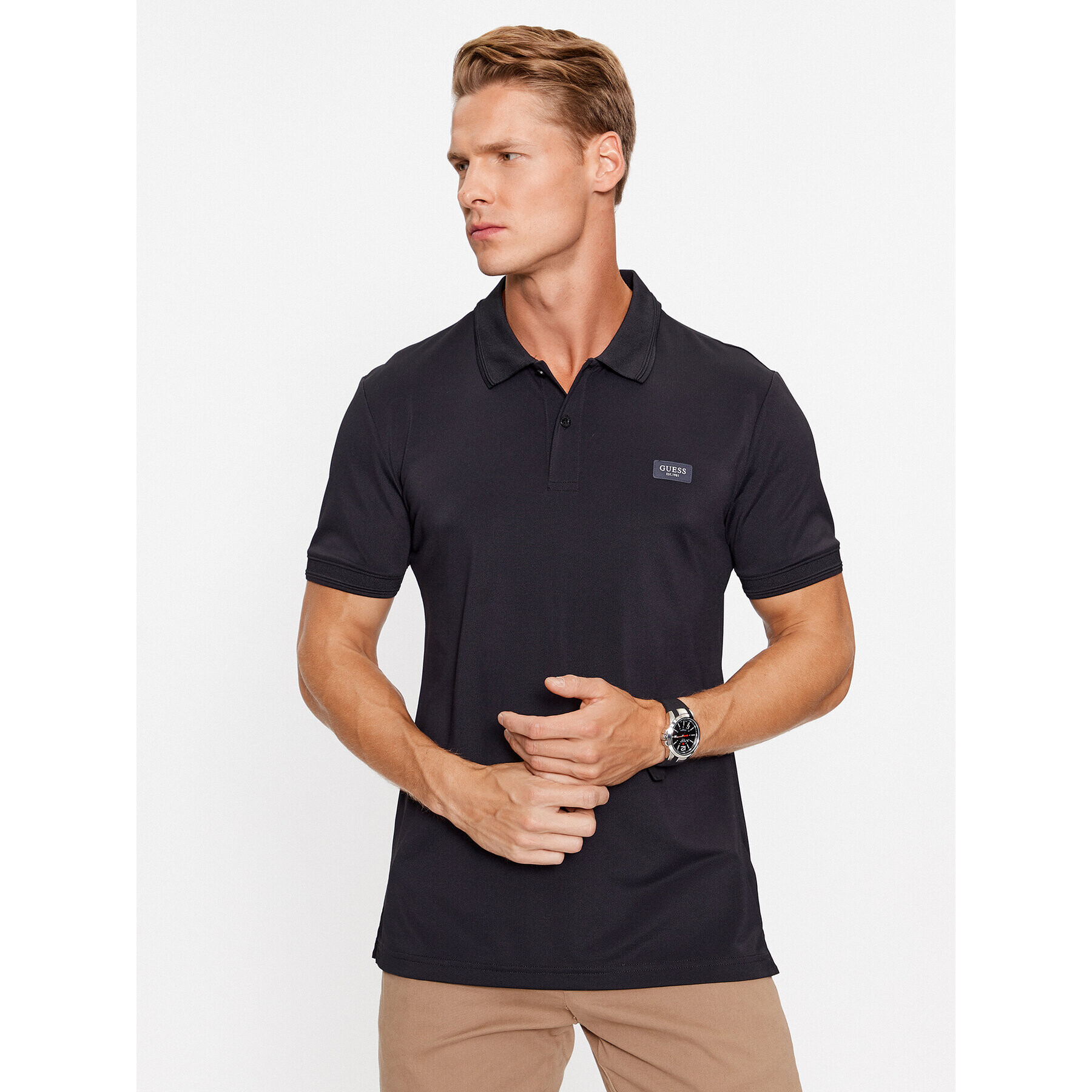 Guess Tricou polo M3YP35 KBS60 Negru Slim Fit - Pled.ro