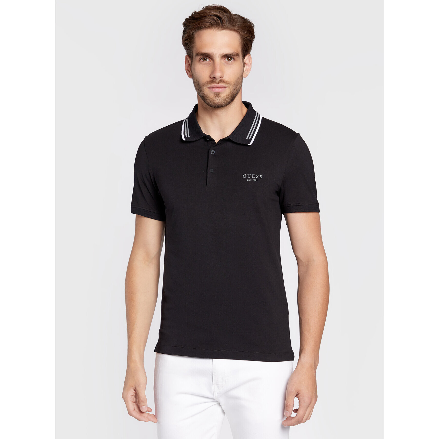 Guess Tricou polo Nolan M2BP66 J1314 Negru Extra Slim Fit - Pled.ro