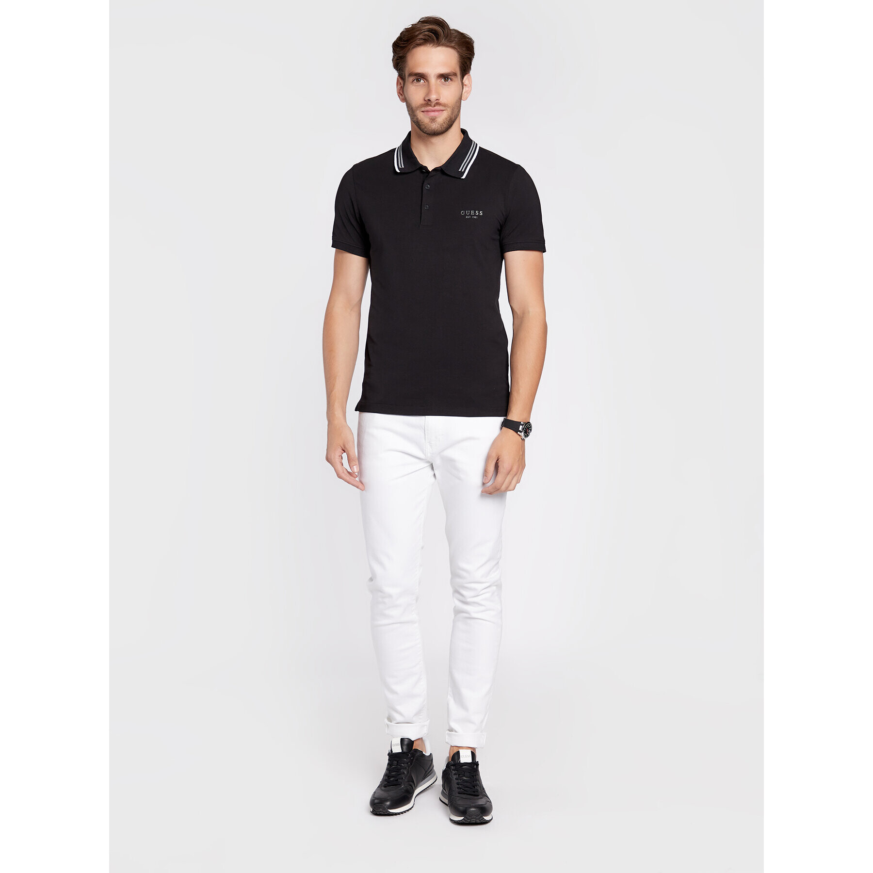 Guess Tricou polo Nolan M2BP66 J1314 Negru Extra Slim Fit - Pled.ro