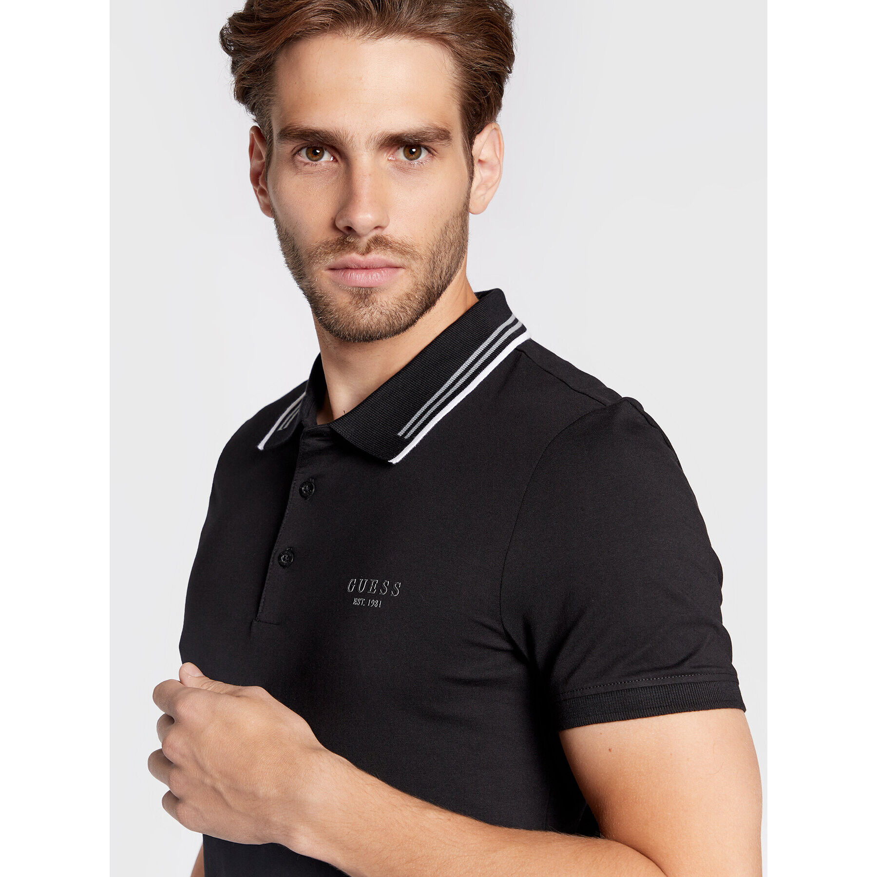 Guess Tricou polo Nolan M2BP66 J1314 Negru Extra Slim Fit - Pled.ro