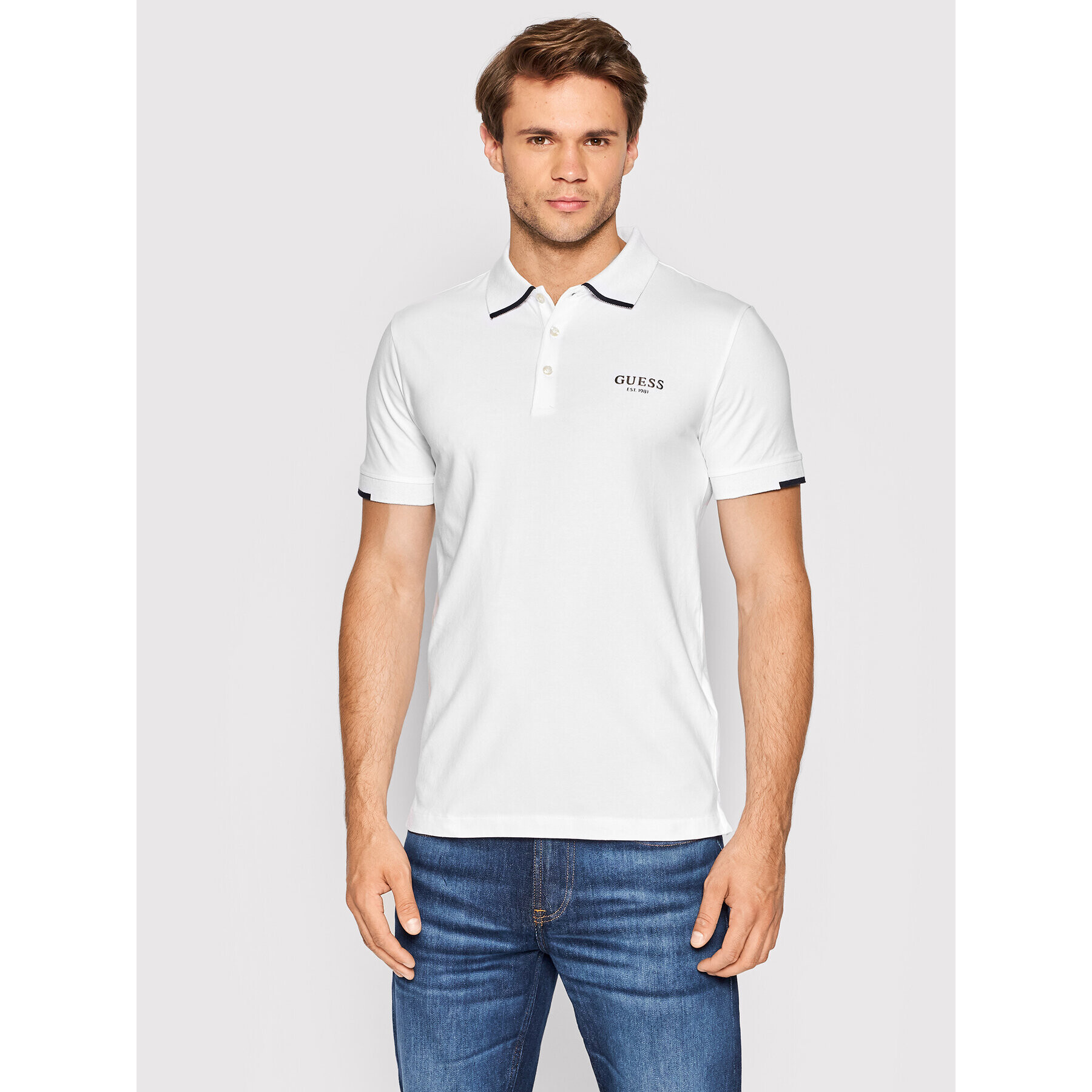 Guess Tricou polo Nolan M2YP66 J1311 Alb Extra Slim Fit - Pled.ro