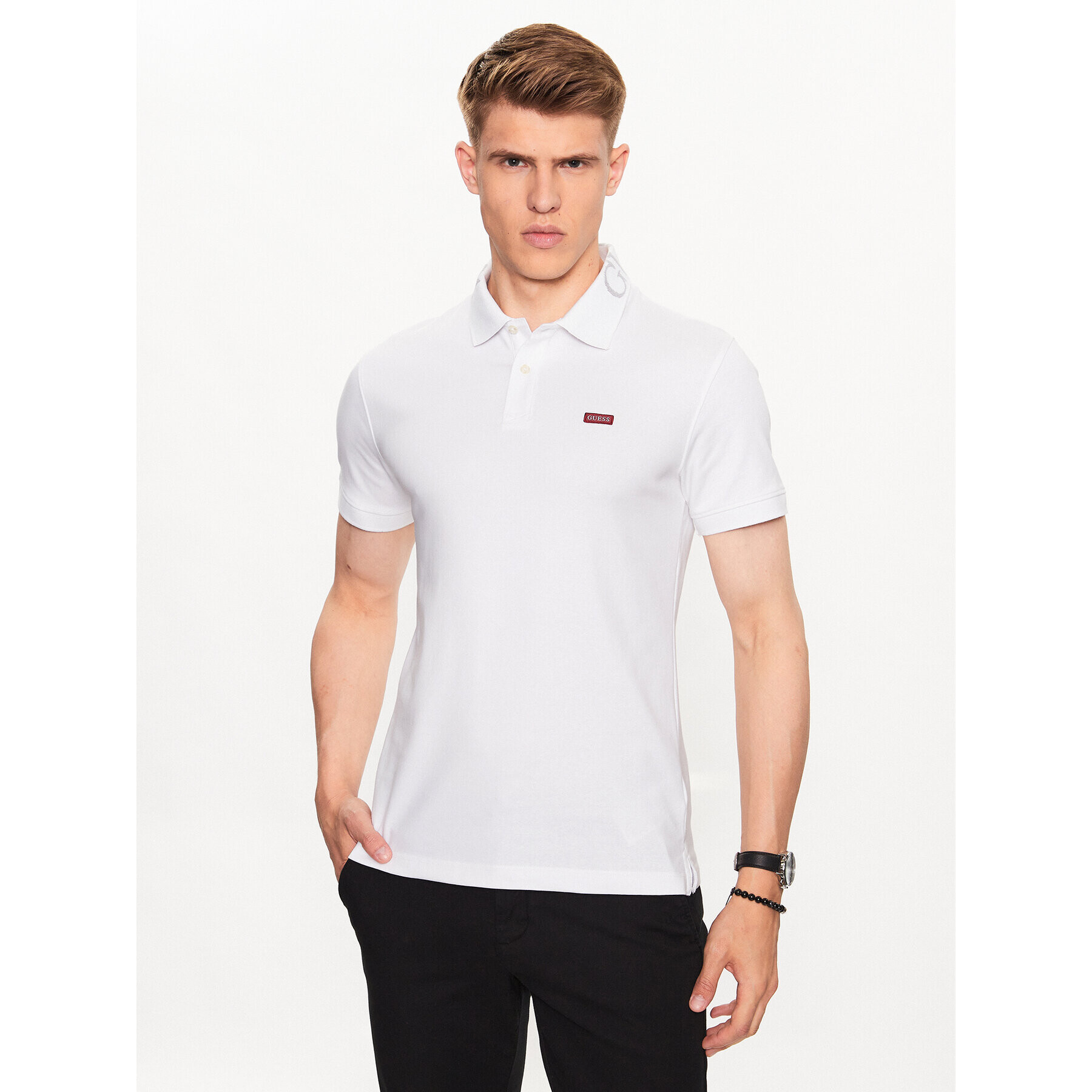 Guess Tricou polo Nolan M3YP66 KBL51 Alb Slim Fit - Pled.ro