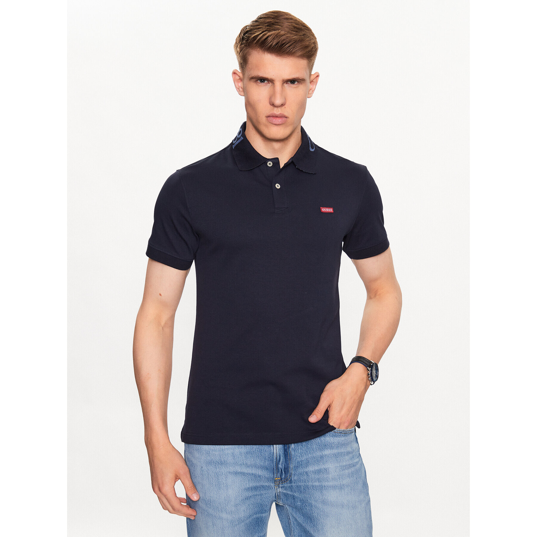 Guess Tricou polo Nolan M3YP66 KBL51 Bleumarin Slim Fit - Pled.ro