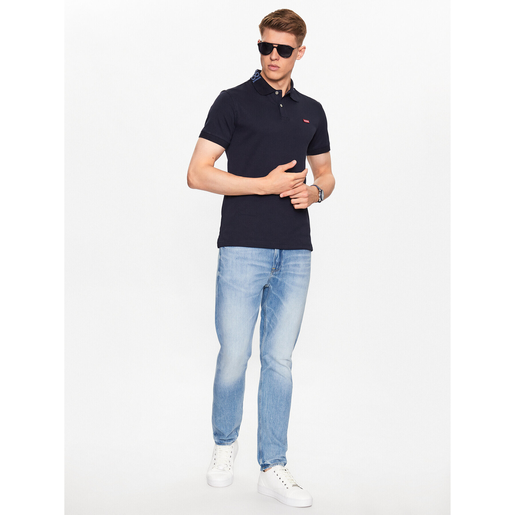 Guess Tricou polo Nolan M3YP66 KBL51 Bleumarin Slim Fit - Pled.ro