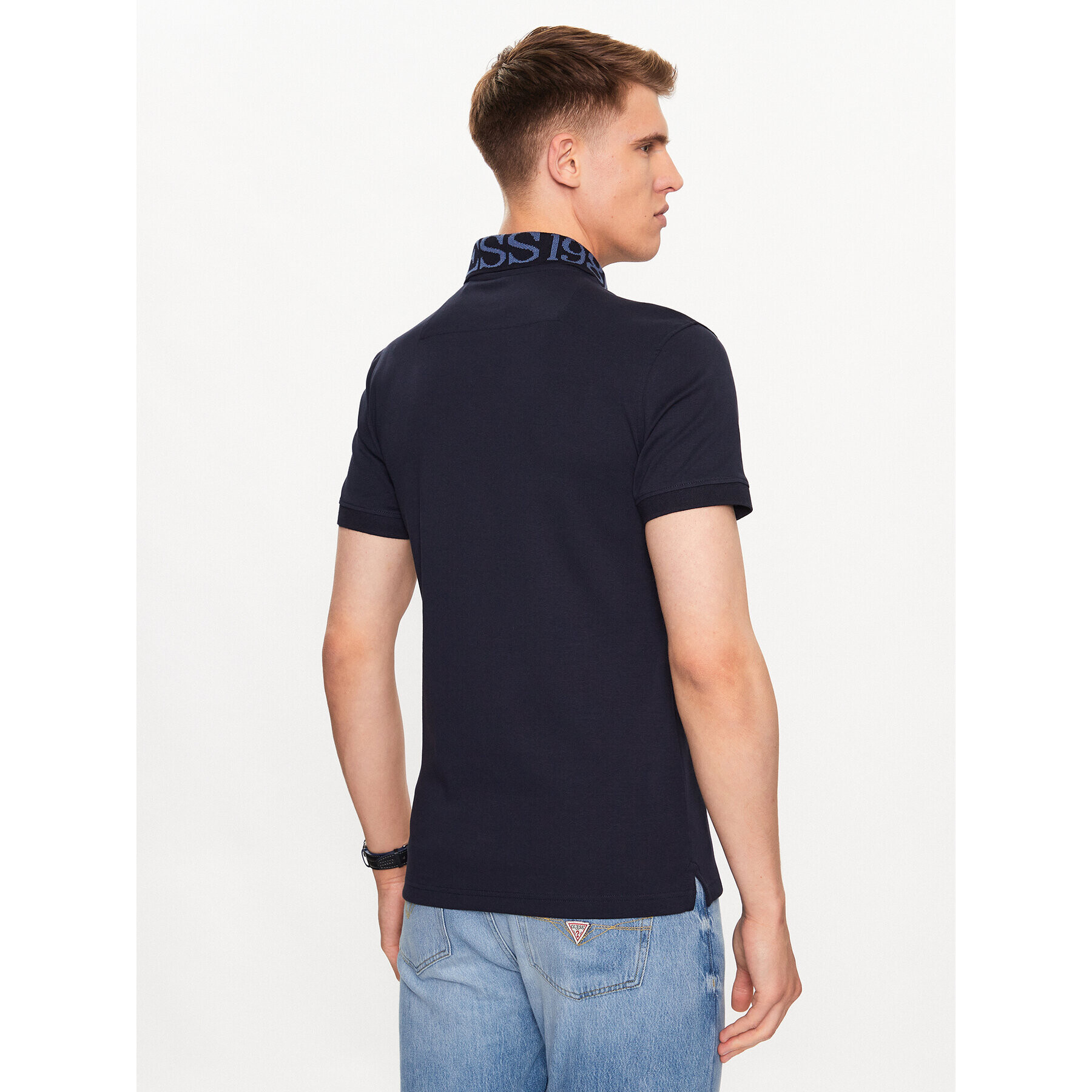 Guess Tricou polo Nolan M3YP66 KBL51 Bleumarin Slim Fit - Pled.ro