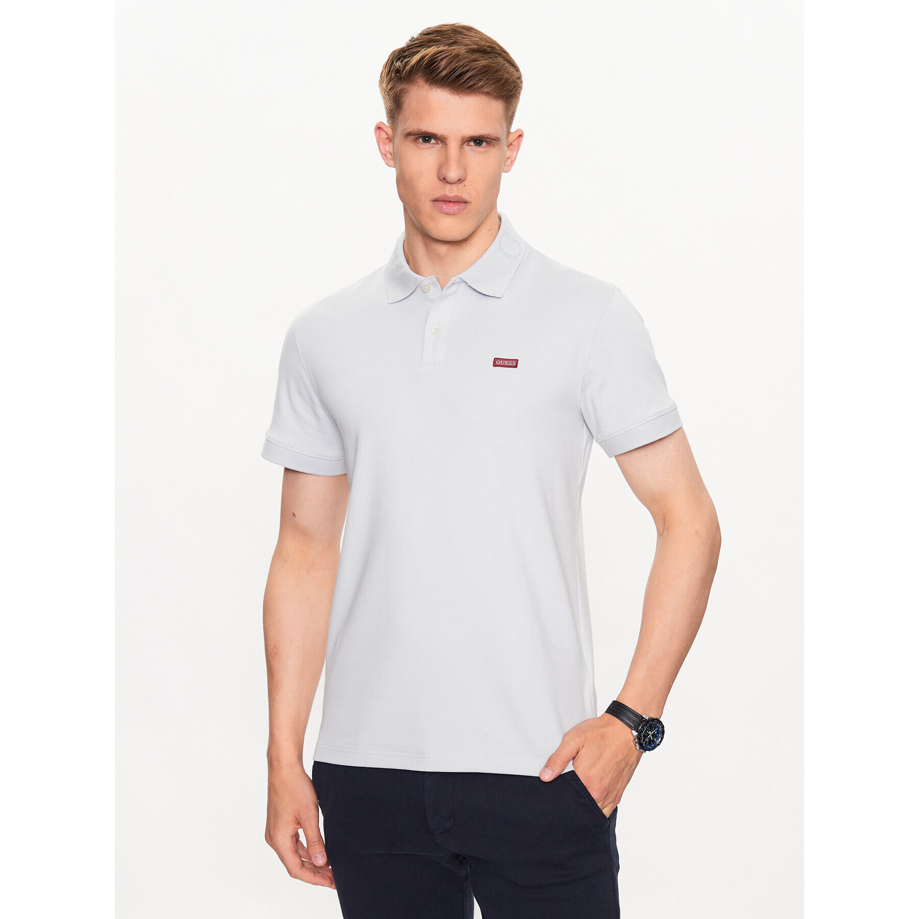 Guess Tricou polo Nolan M3YP66 KBL51 Gri Slim Fit - Pled.ro