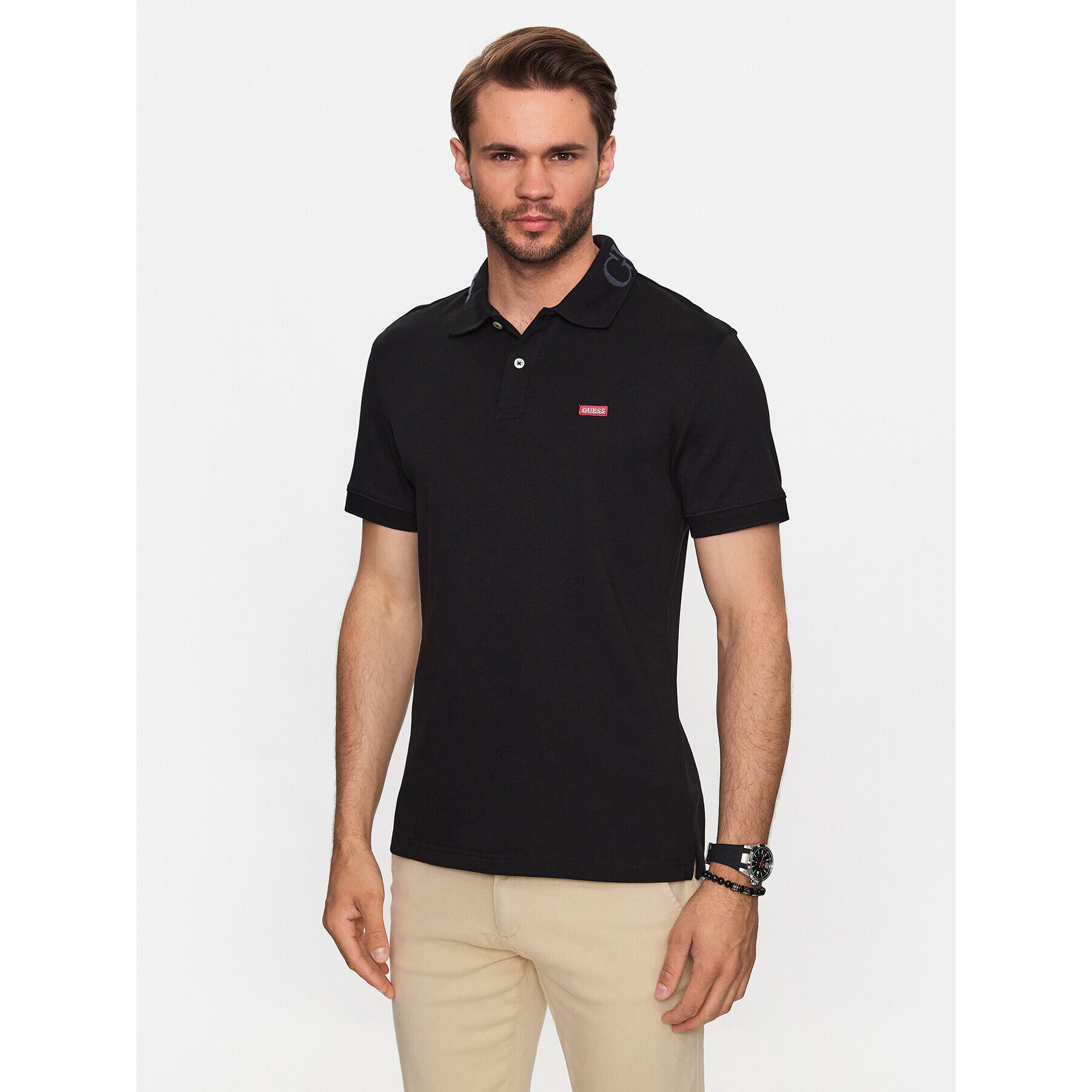 Guess Tricou polo Nolan M3YP66 KBL51 Negru Slim Fit - Pled.ro