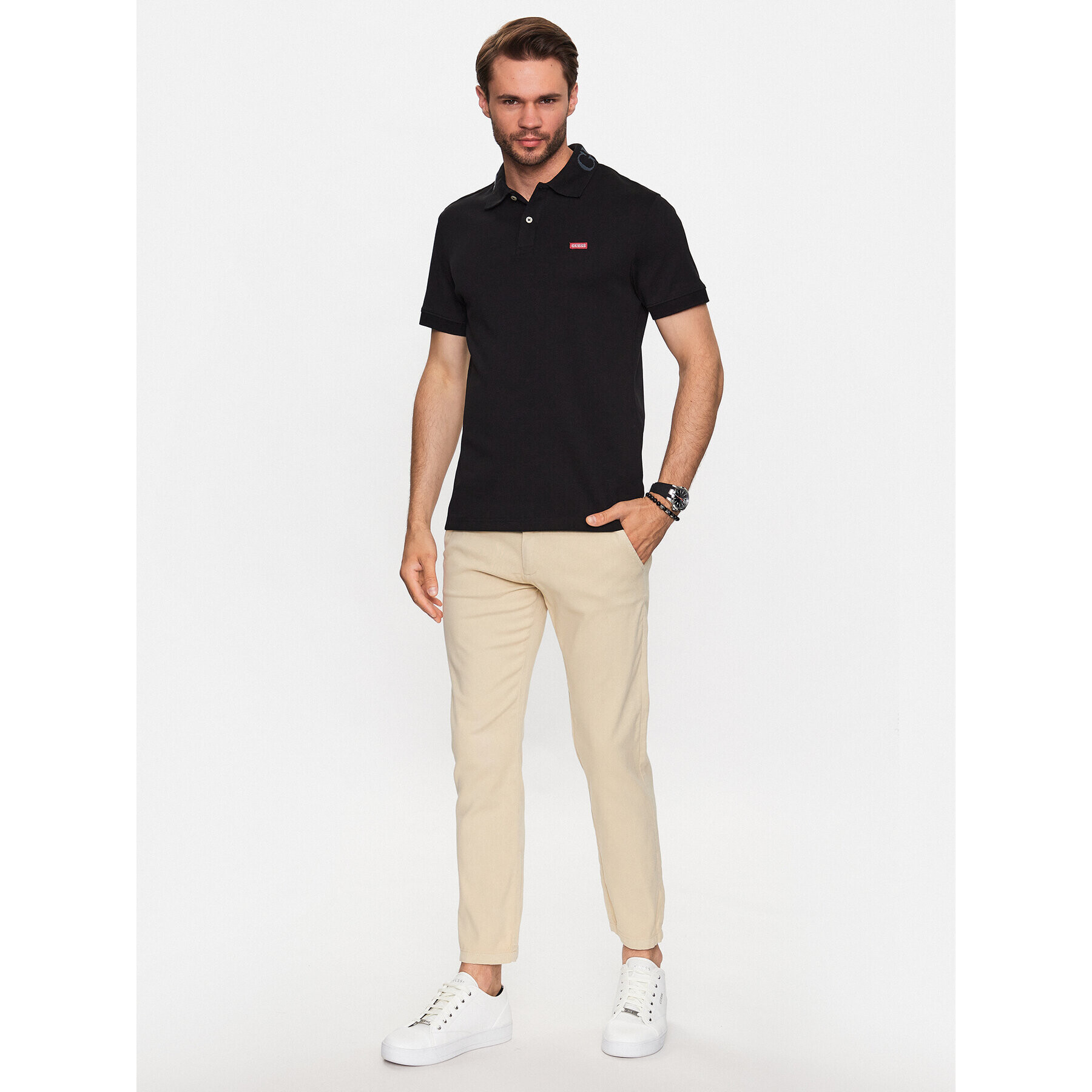 Guess Tricou polo Nolan M3YP66 KBL51 Negru Slim Fit - Pled.ro