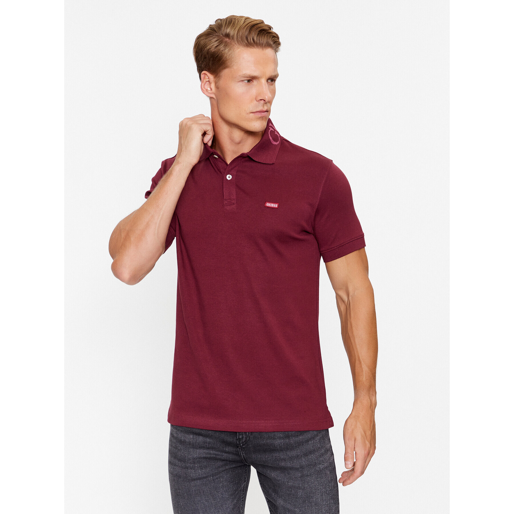 Guess Tricou polo Nolan M3YP66 KBL51 Vișiniu Slim Fit - Pled.ro