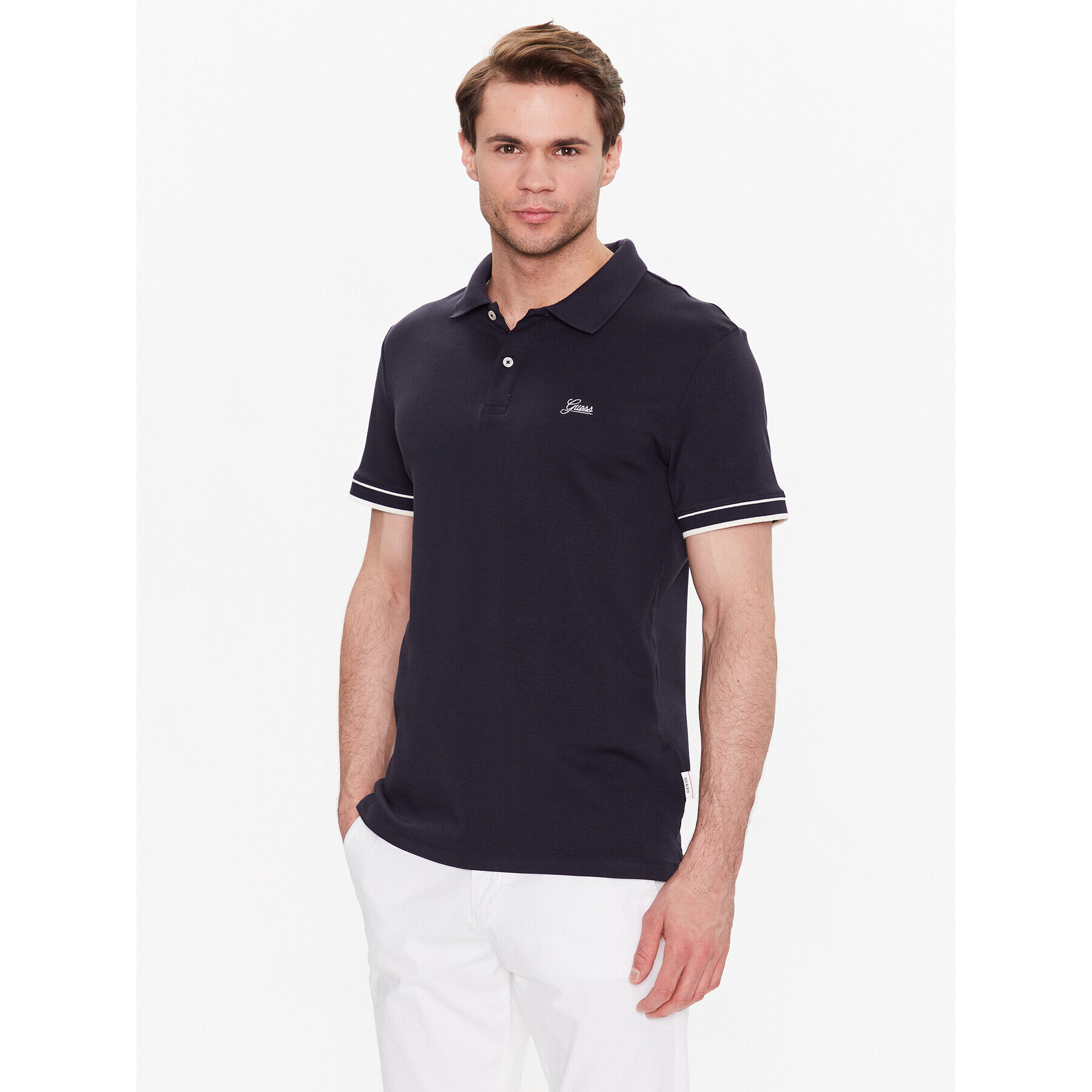 Guess Tricou polo Oliver M3GP66 KBL51 Bleumarin Slim Fit - Pled.ro