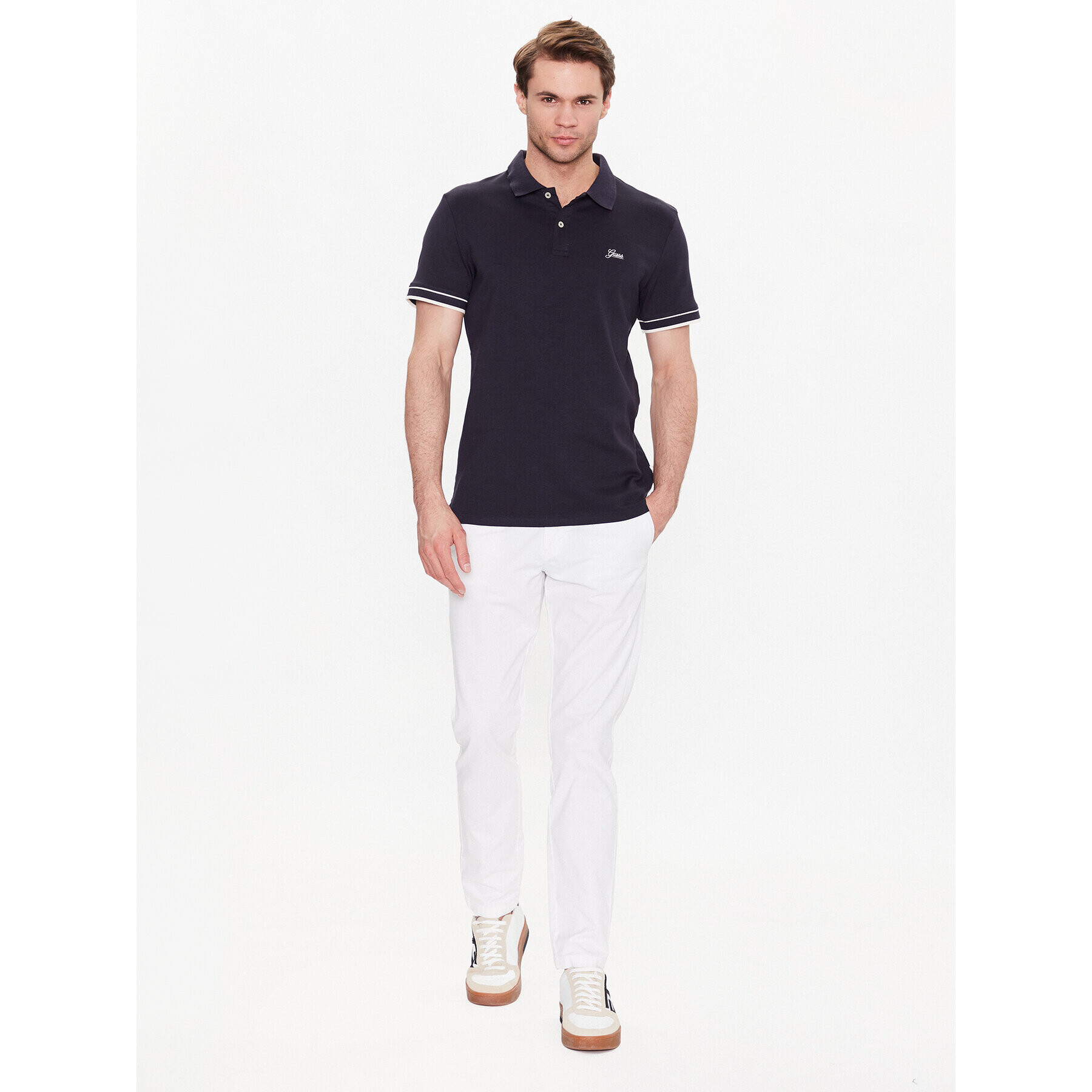 Guess Tricou polo Oliver M3GP66 KBL51 Bleumarin Slim Fit - Pled.ro