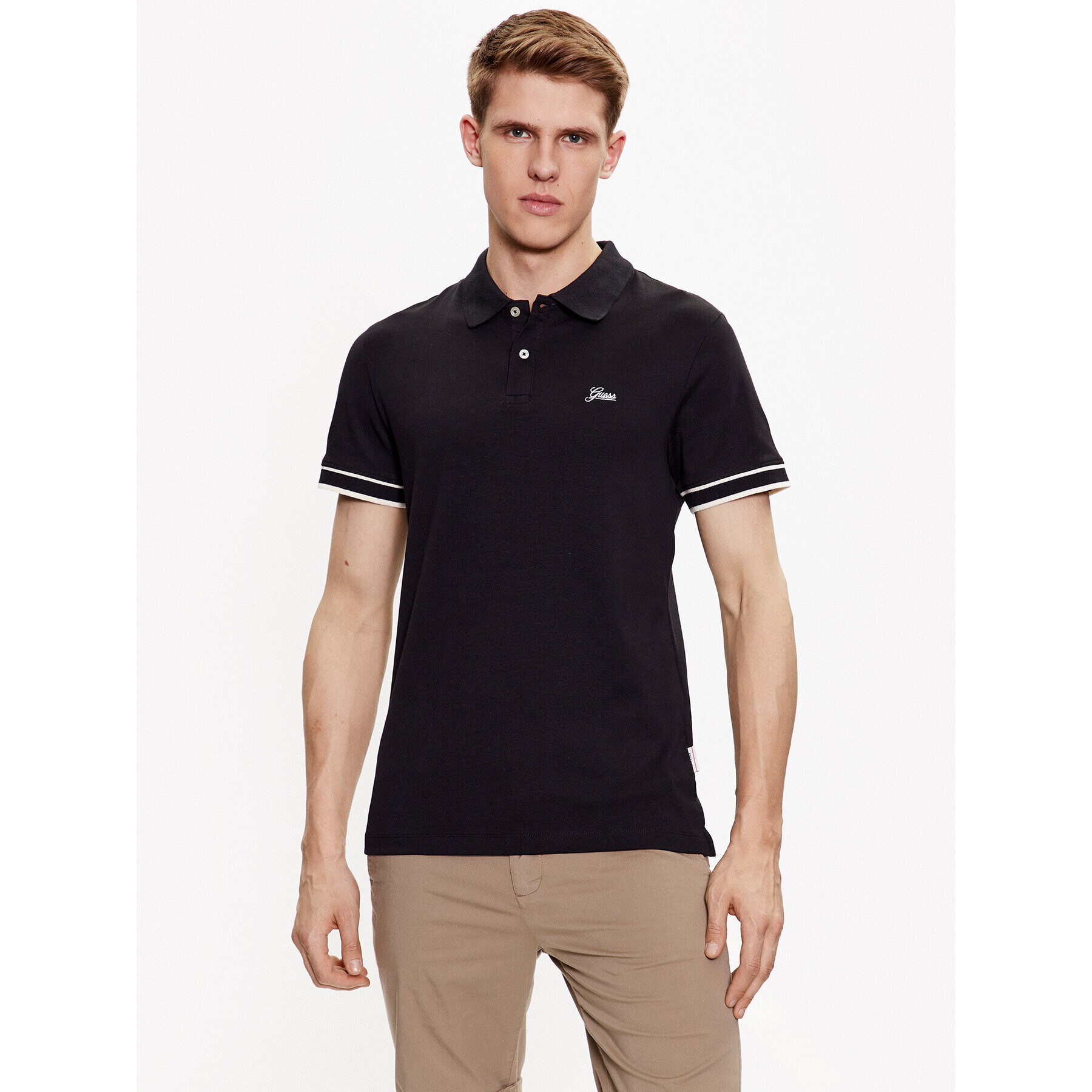 Guess Tricou polo Oliver M3GP66 KBL51 Negru Slim Fit - Pled.ro