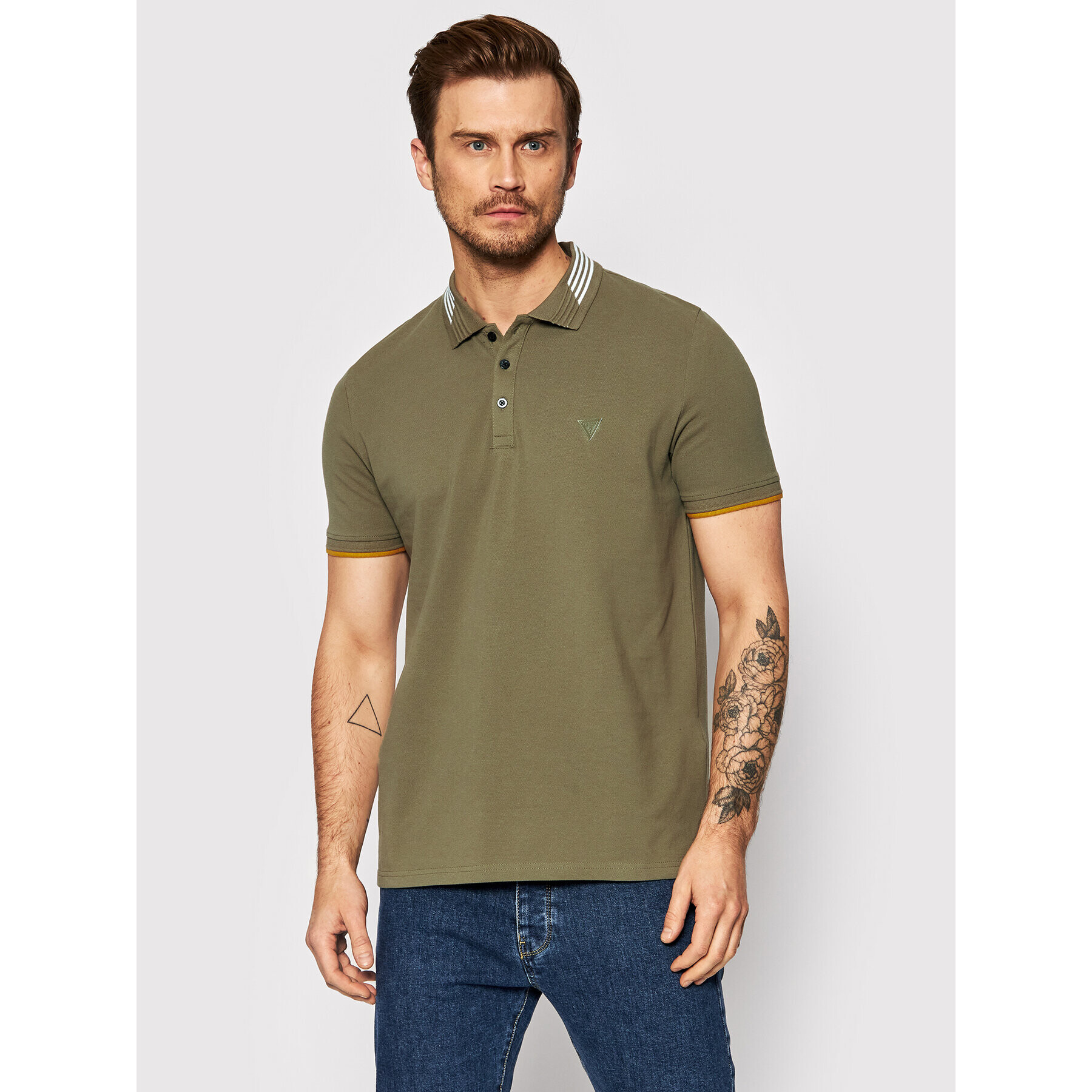 Guess Tricou polo Oz M2RP55 K9WF1 Verde Slim Fit - Pled.ro