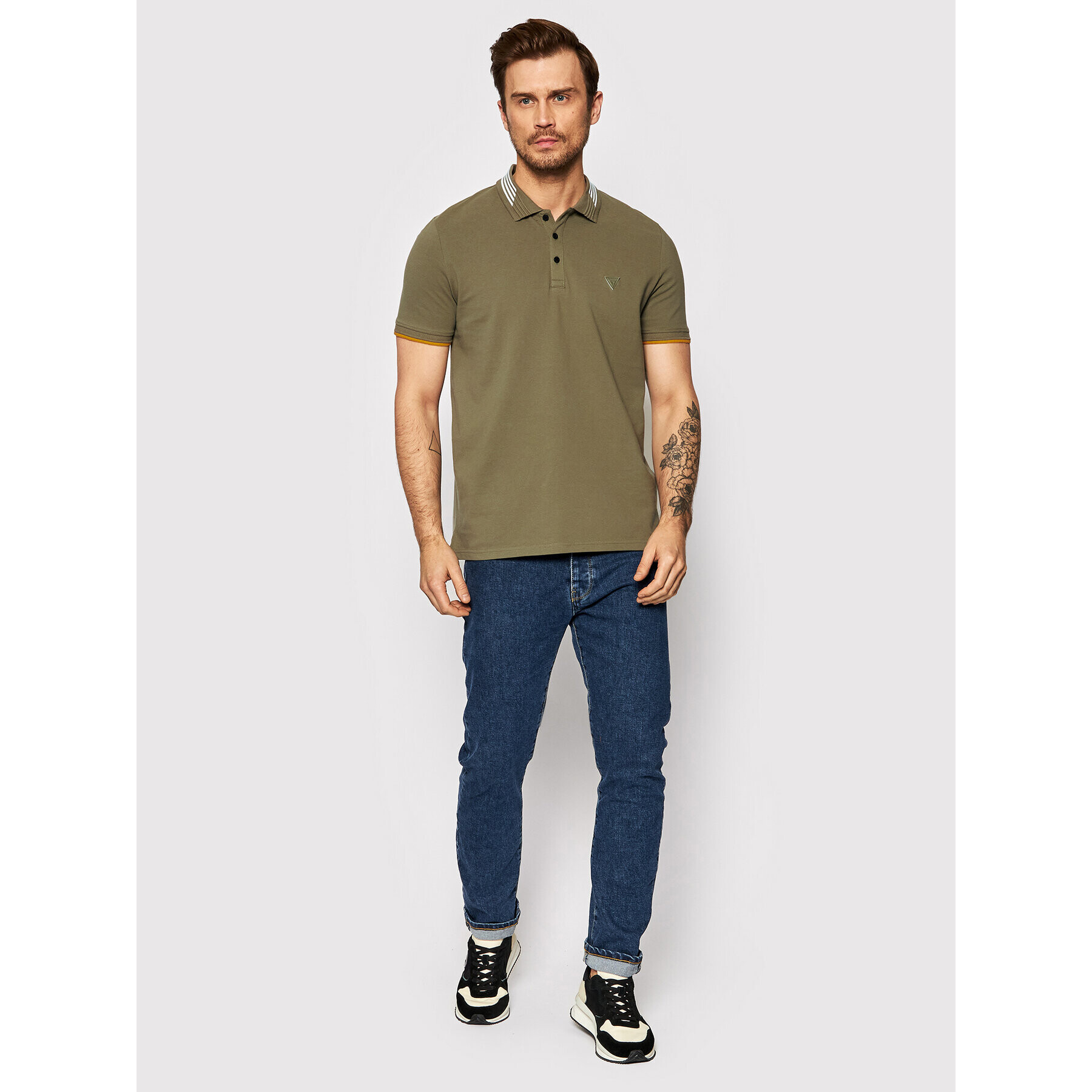 Guess Tricou polo Oz M2RP55 K9WF1 Verde Slim Fit - Pled.ro