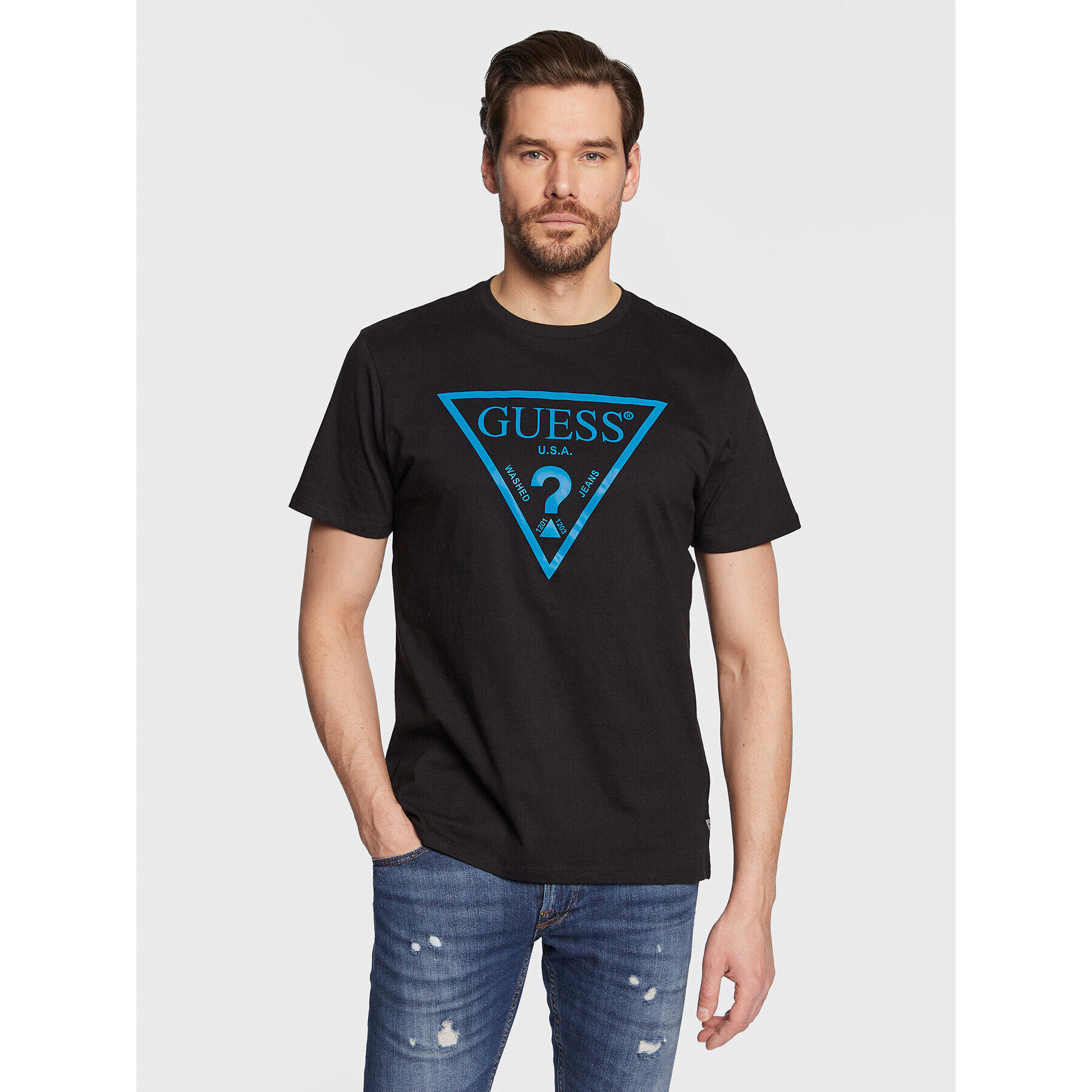 Guess Tricou Reflective Logo M3GI44 K9RM1 Negru Slim Fit - Pled.ro