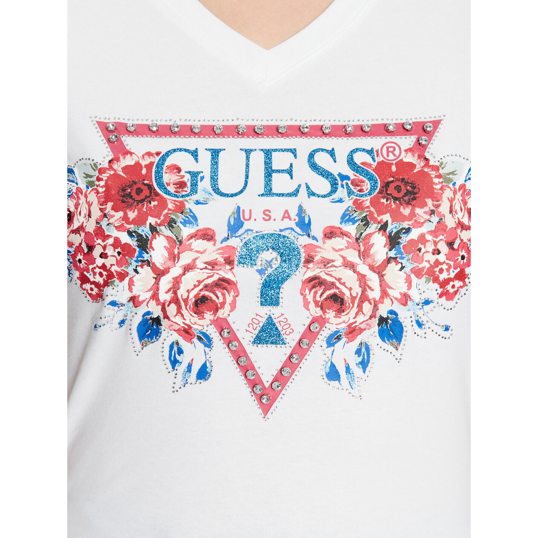 Guess Tricou Roses W3BI56 J1314 Alb Slim Fit - Pled.ro