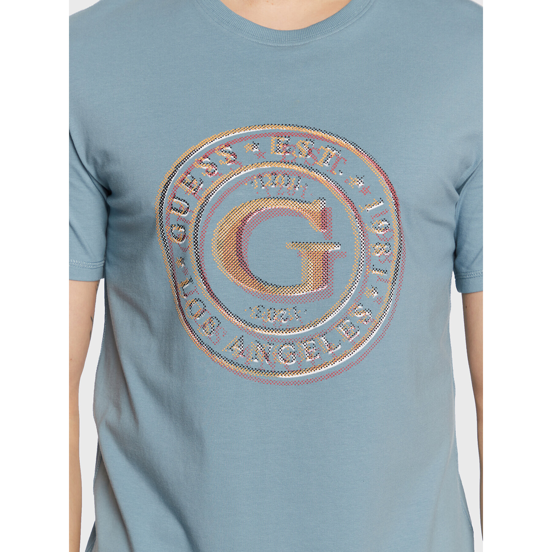 Guess Tricou Round Logo M3GI11 J1314 Albastru Slim Fit - Pled.ro