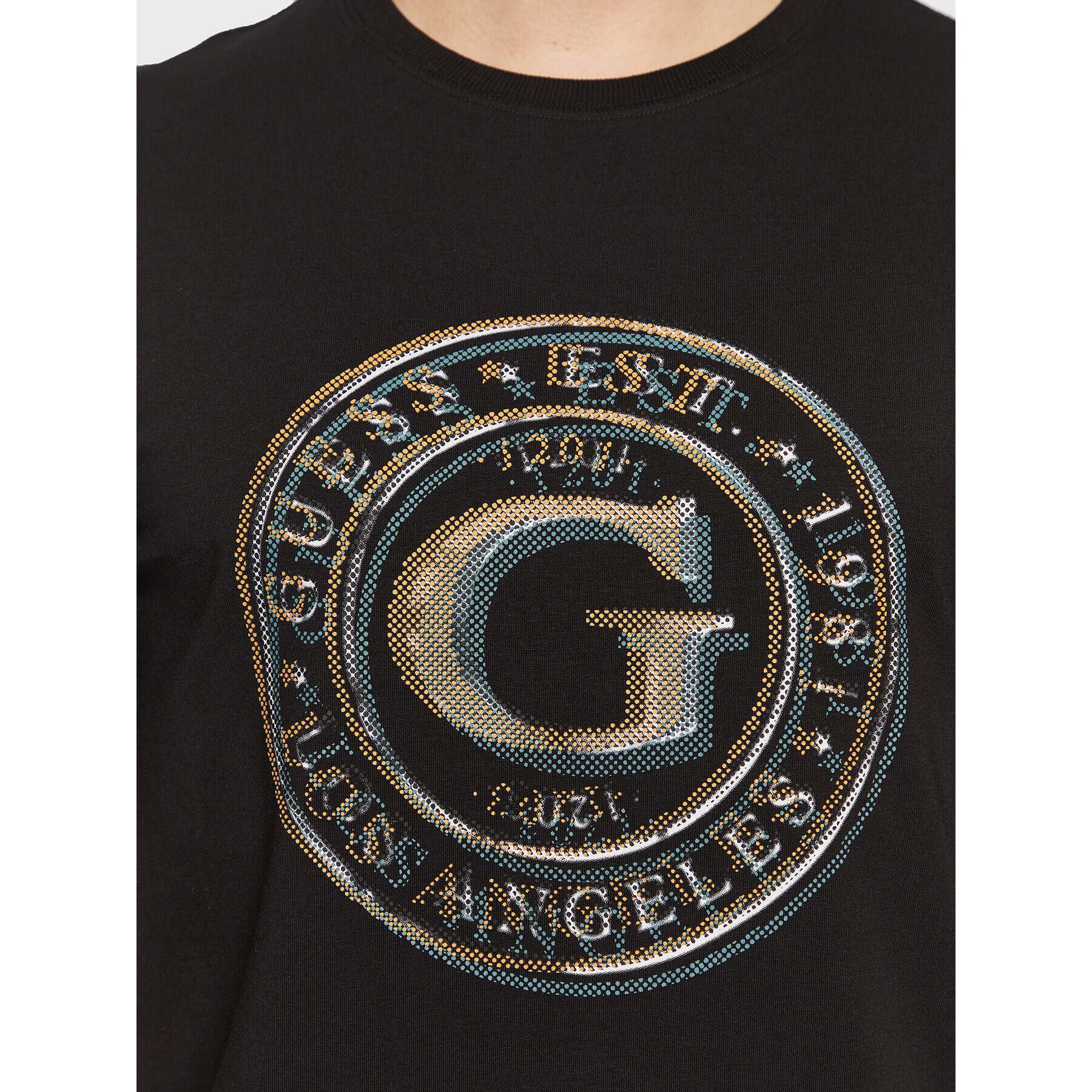 Guess Tricou Round Logo M3GI11 J1314 Negru Slim Fit - Pled.ro