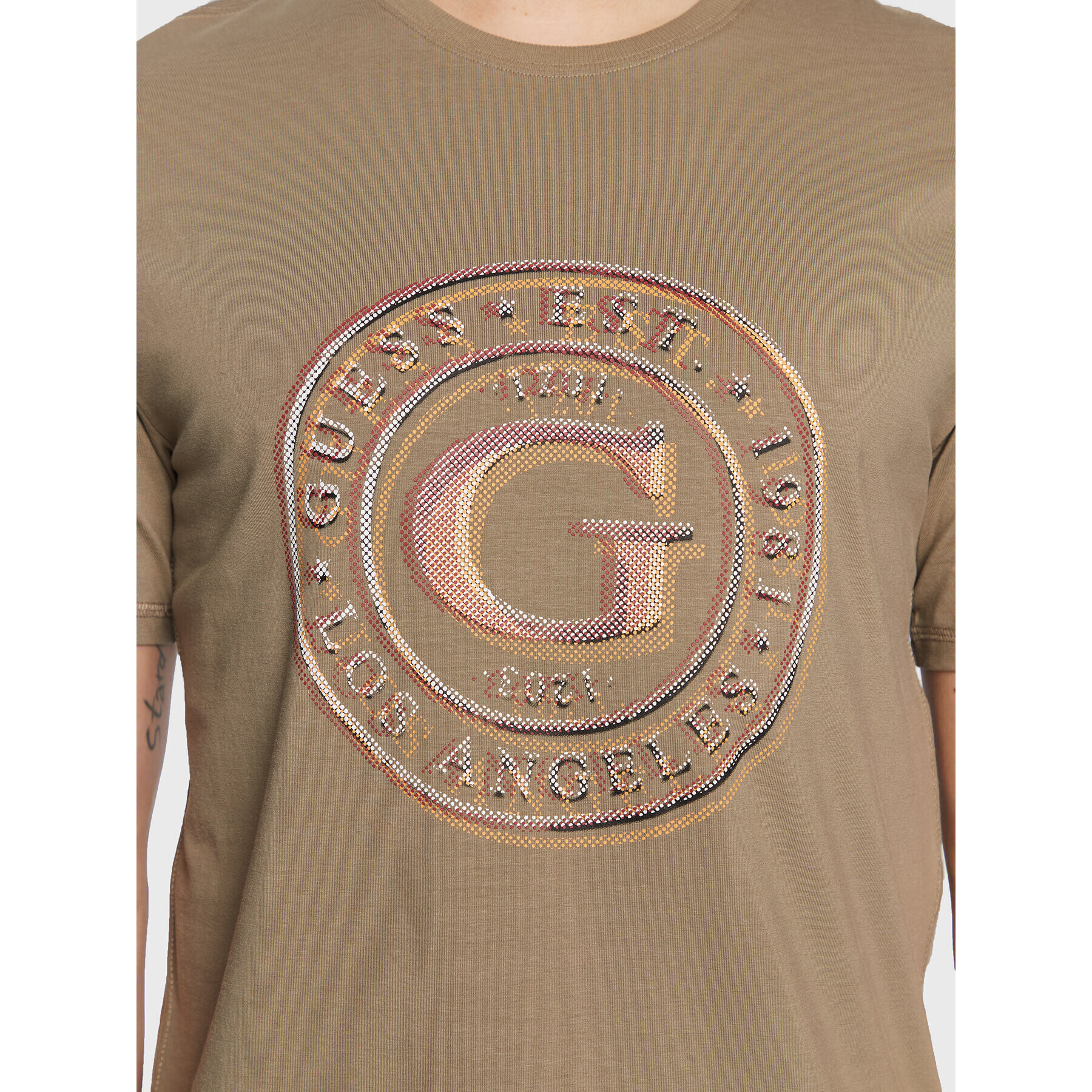 Guess Tricou Round Logo M3GI11 J1314 Verde Slim Fit - Pled.ro