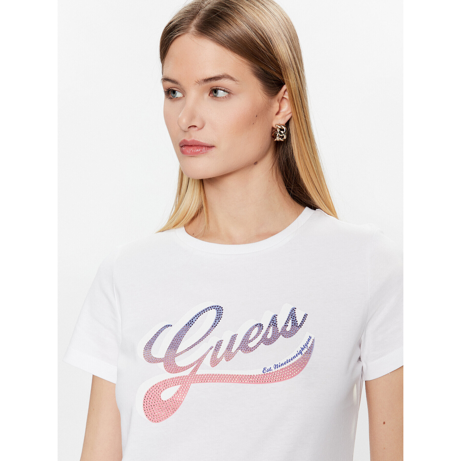 Guess Tricou Shaded Logo W3GI34 I3Z14 Alb Regular Fit - Pled.ro