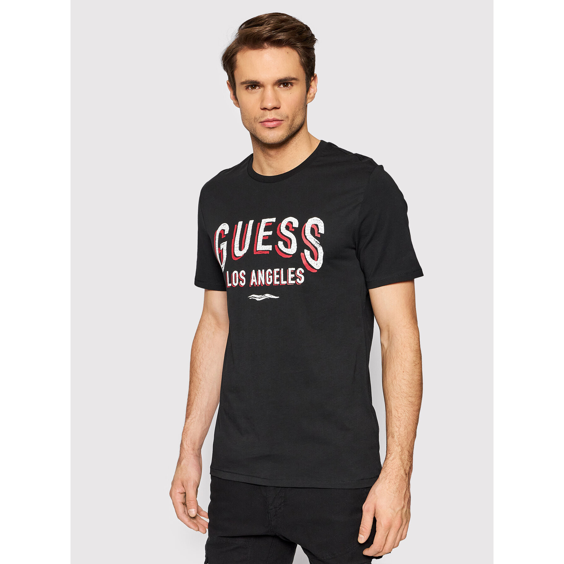 Guess Tricou Signboard M2RI18 J1311 Negru Slim Fit - Pled.ro