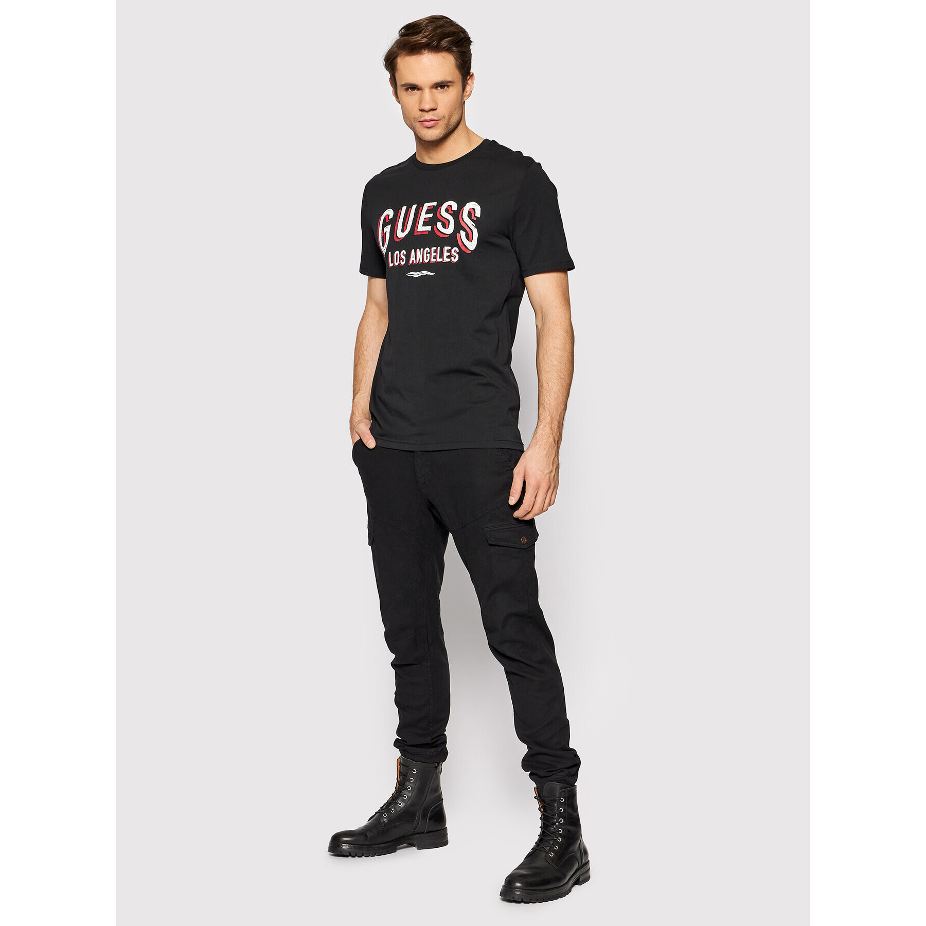 Guess Tricou Signboard M2RI18 J1311 Negru Slim Fit - Pled.ro