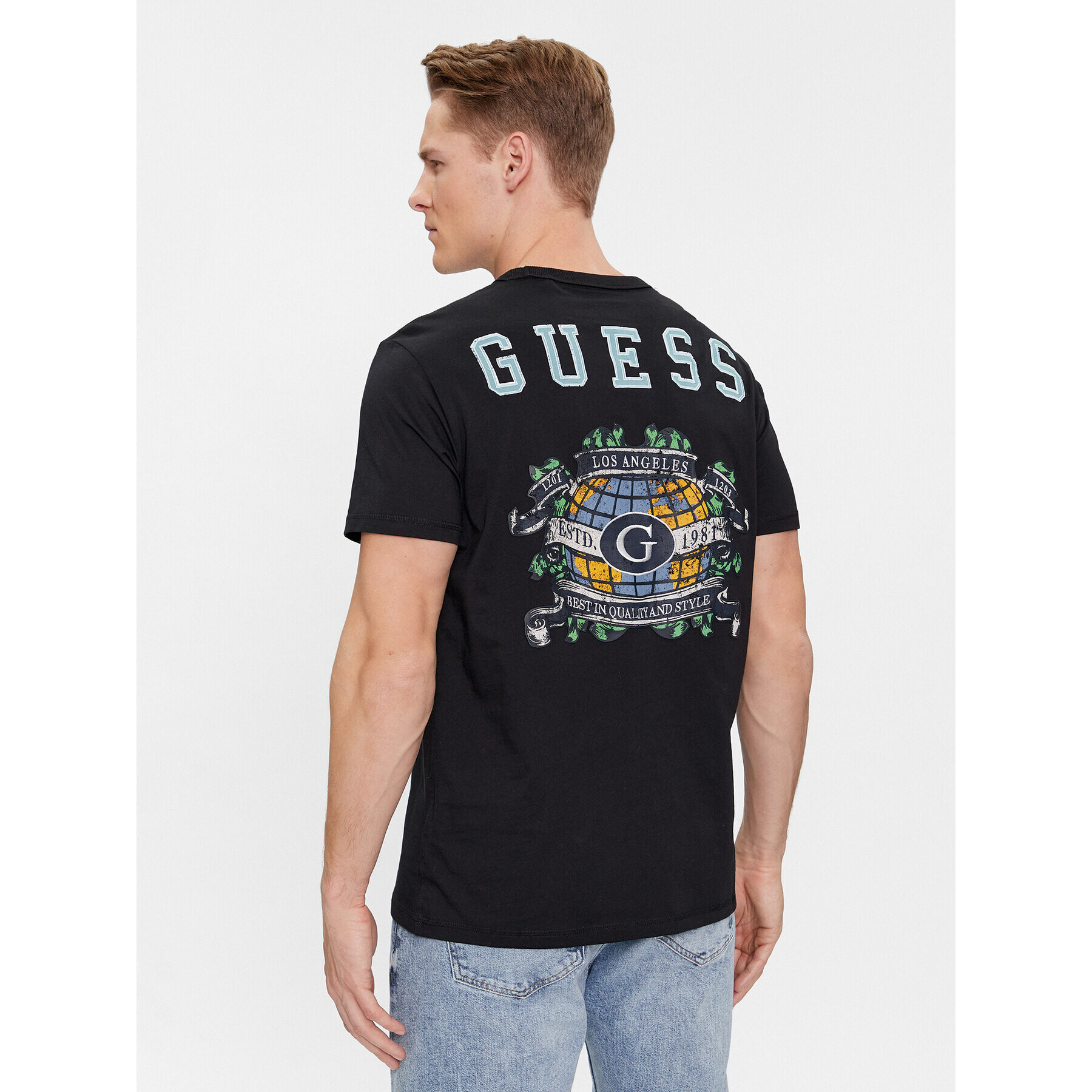 Guess Tricou Ss Cn Planisph M4RI11 I3Z14 Negru Regular Fit - Pled.ro