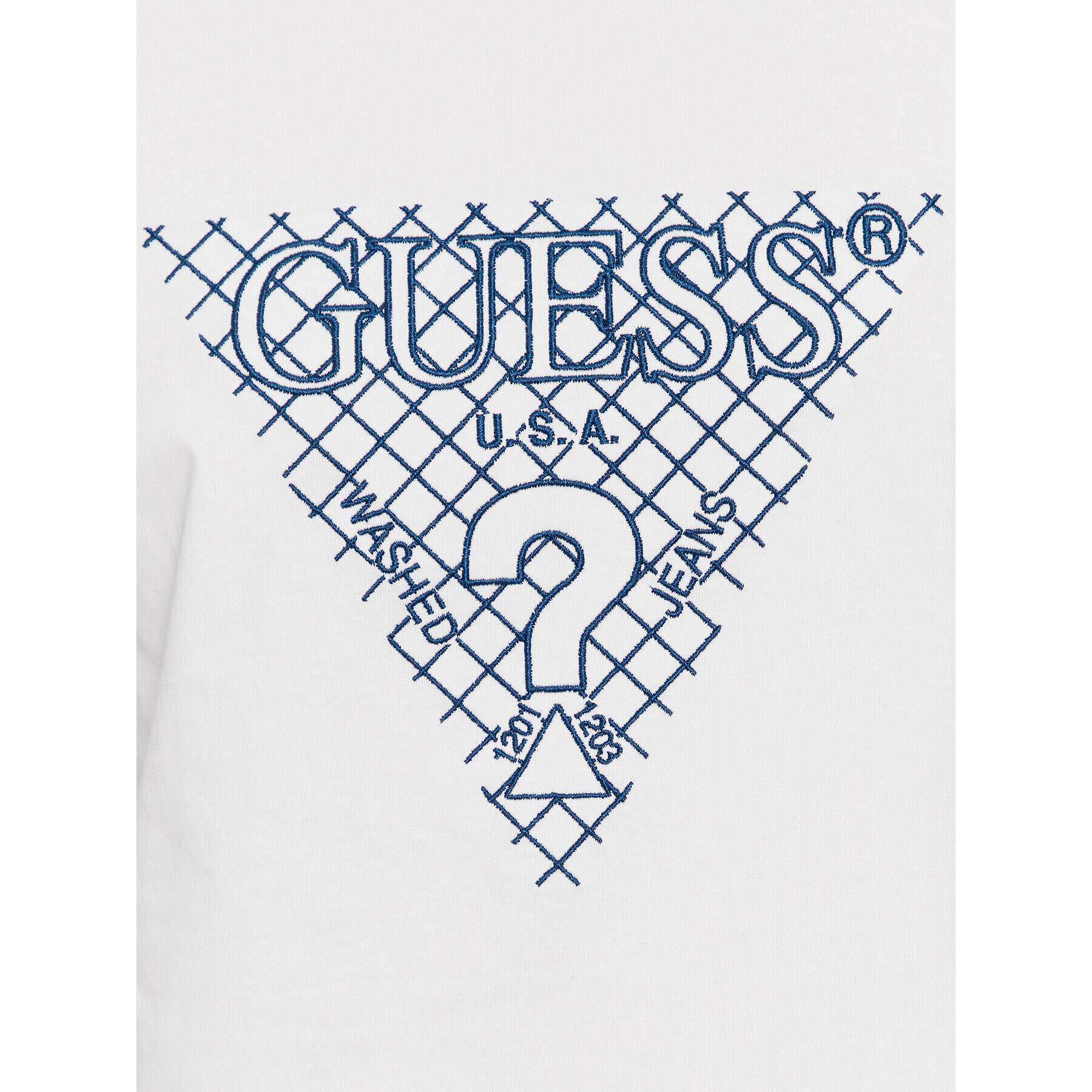 Guess Tricou Ss Cn Triangle Embro M4RI27 K8FQ4 Alb Regular Fit - Pled.ro