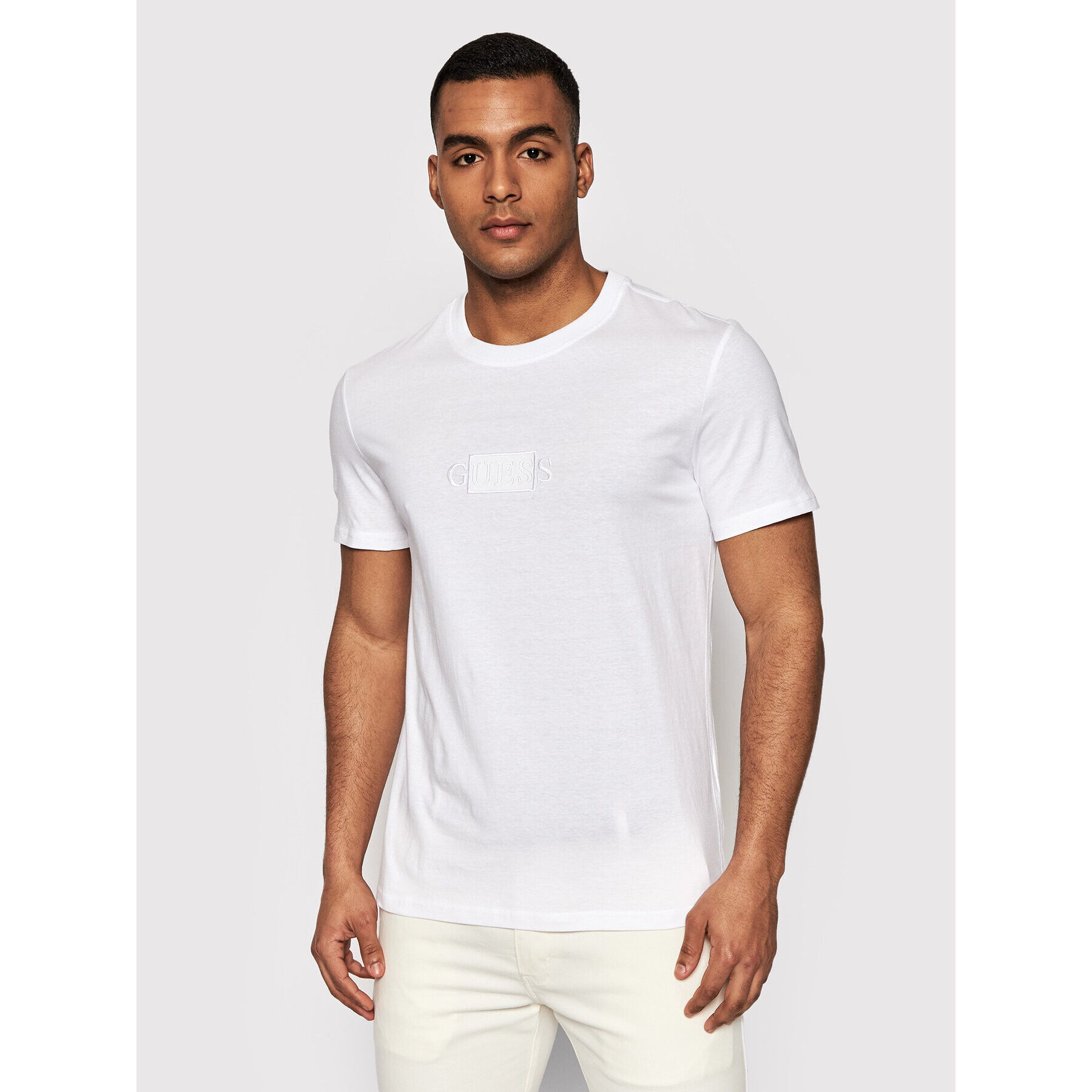 Guess Tricou Tapin M2GI28 I3Z11 Alb Slim Fit - Pled.ro