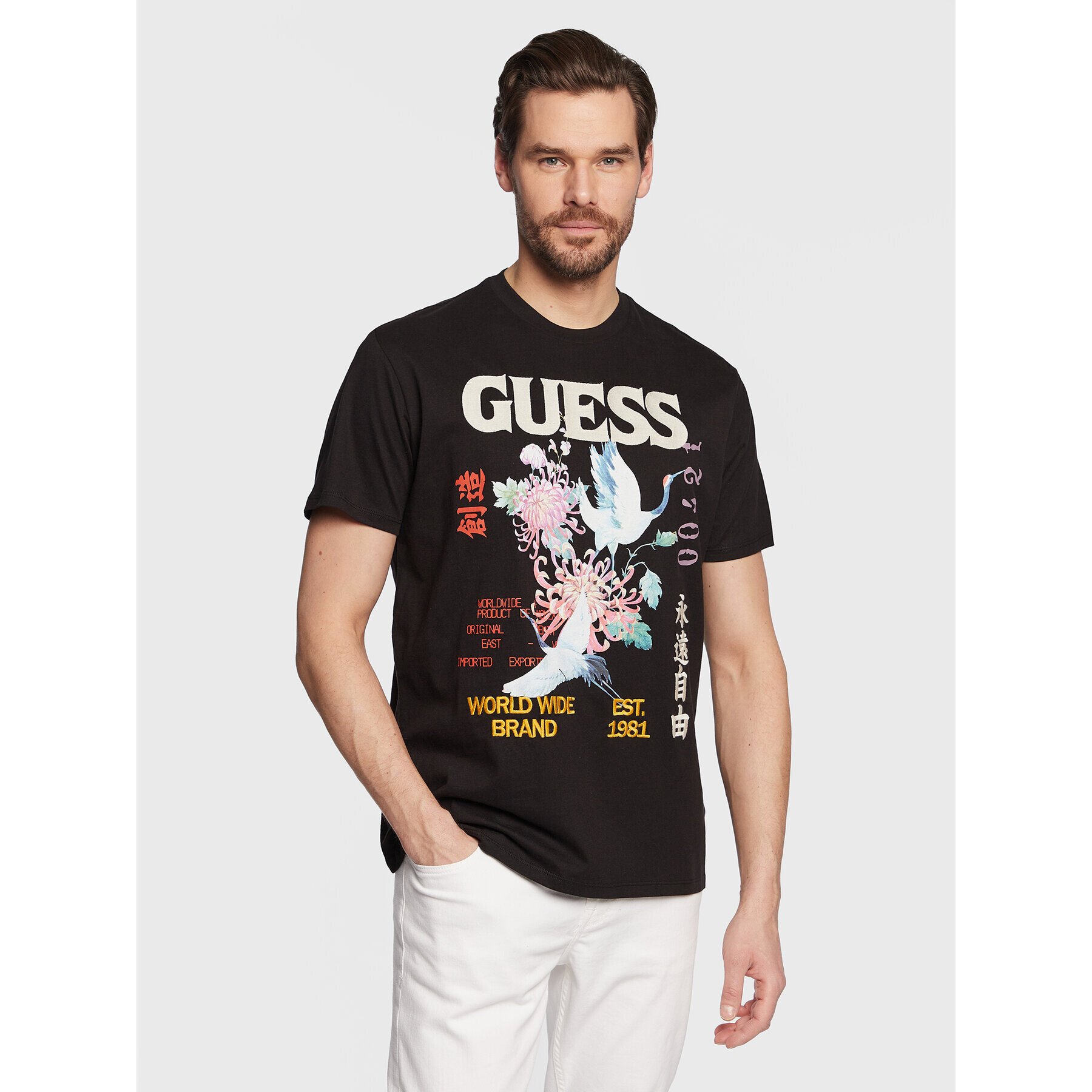 Guess Tricou Tokyo Collage M3GI76 KBDL0 Negru Regular Fit - Pled.ro