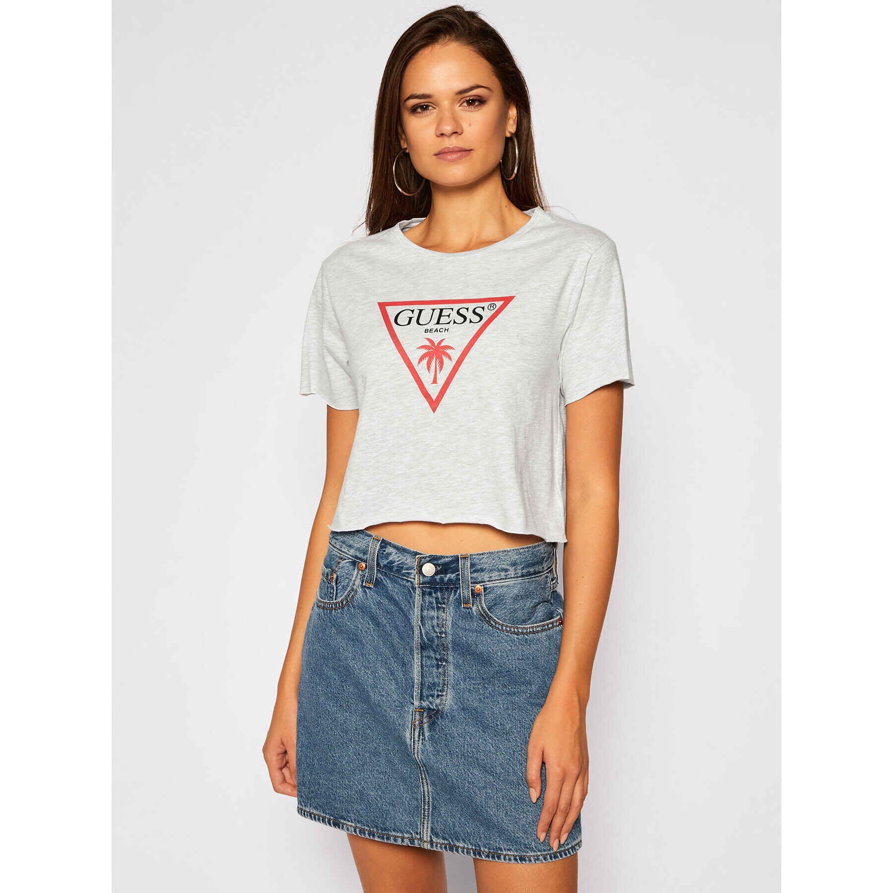 Guess Tricou Triangle Logo E02I01 K8FY0 Gri Relaxed Fit - Pled.ro