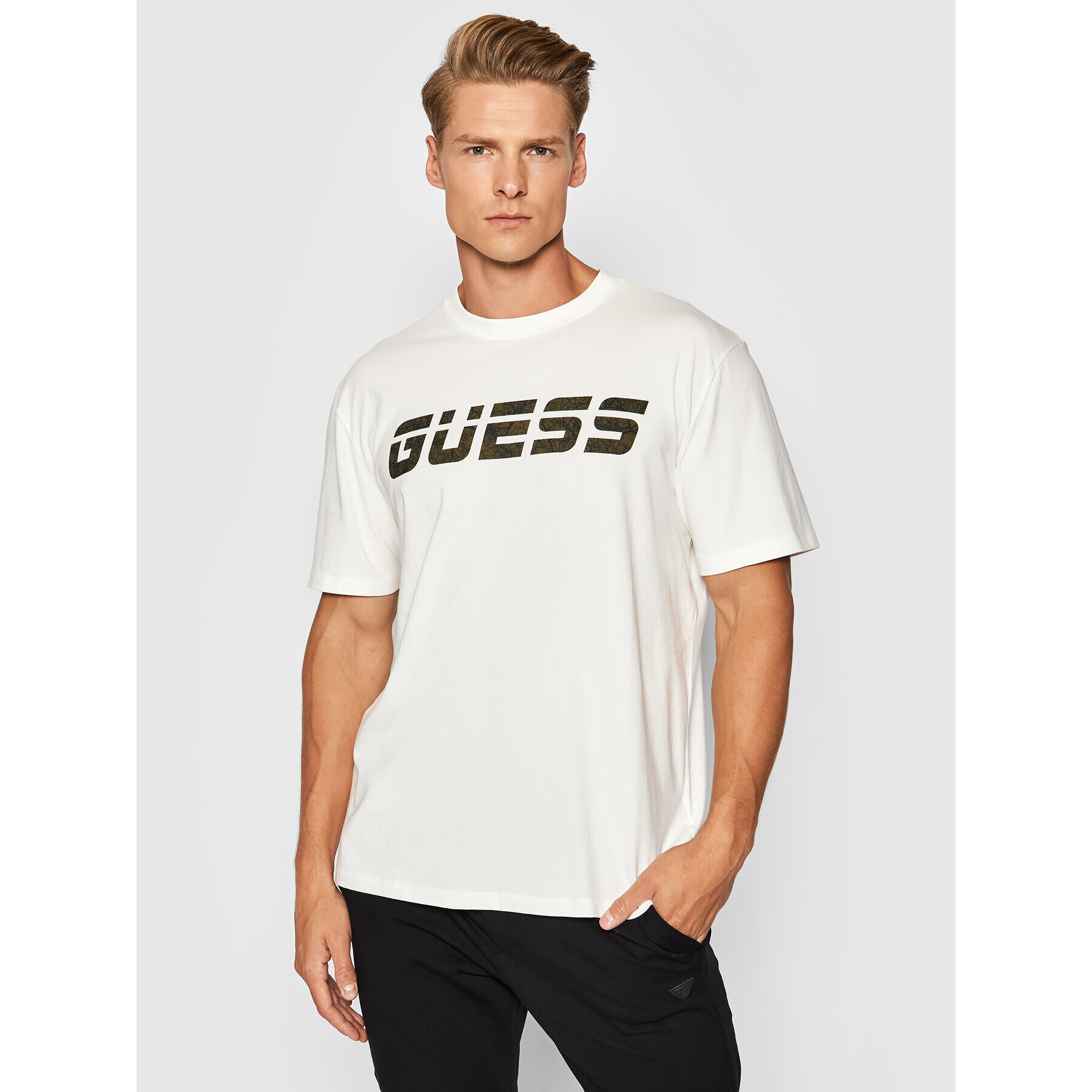 Guess Tricou U1BA10 J1311 Alb Regular Fit - Pled.ro