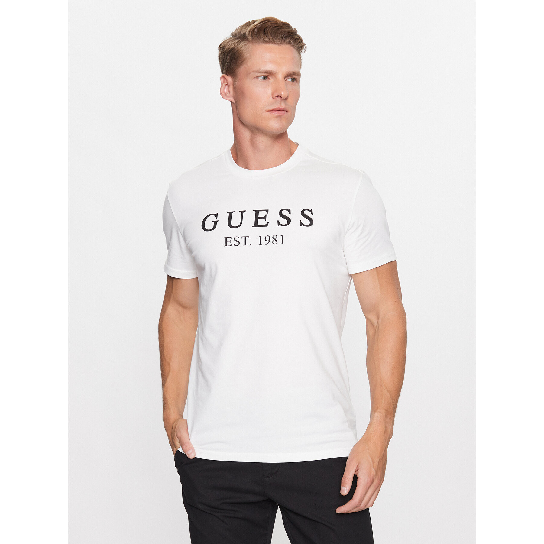 Guess Tricou U3YI00 K6YW0 Alb Regular Fit - Pled.ro