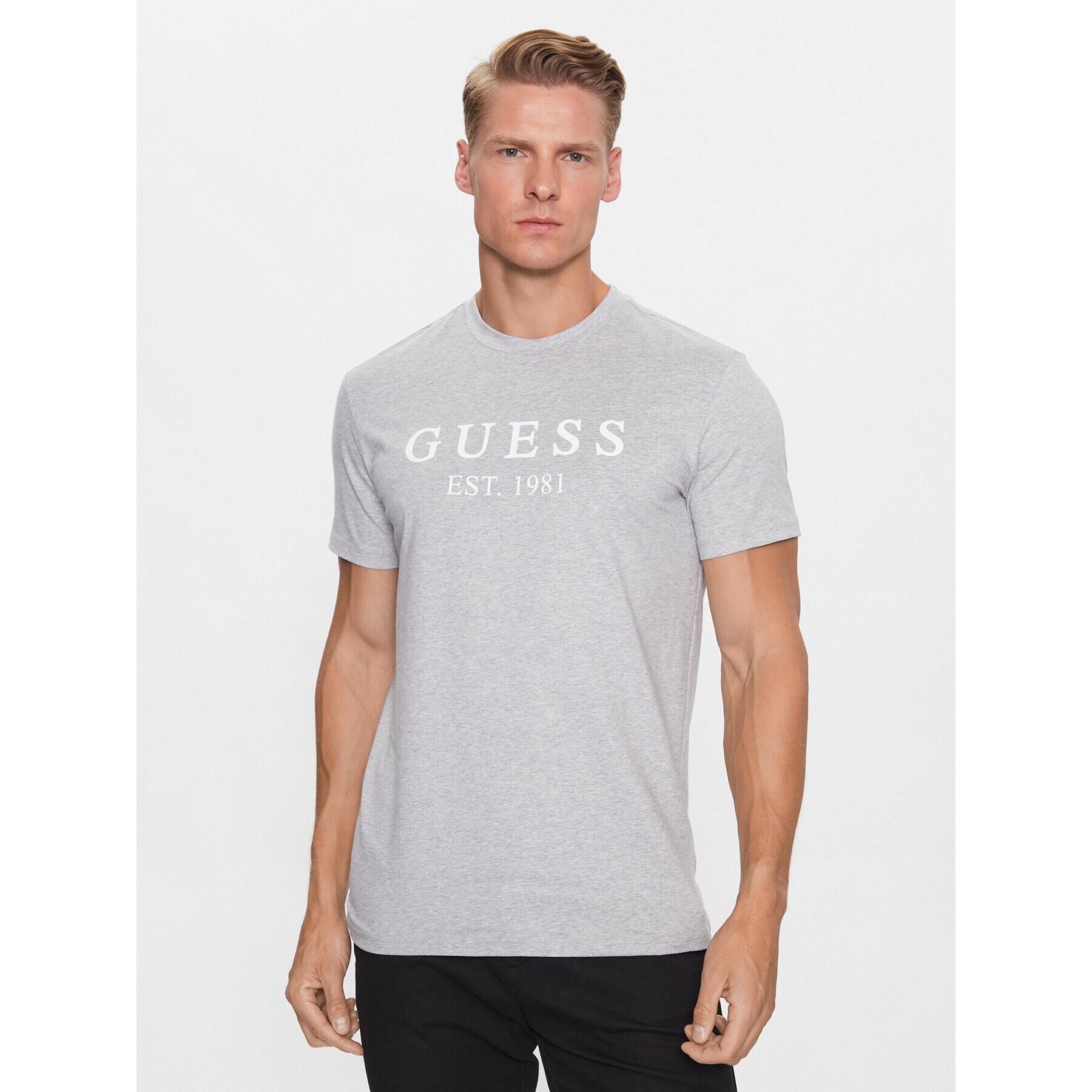 Guess Tricou U3YI00 K6YW0 Gri Regular Fit - Pled.ro