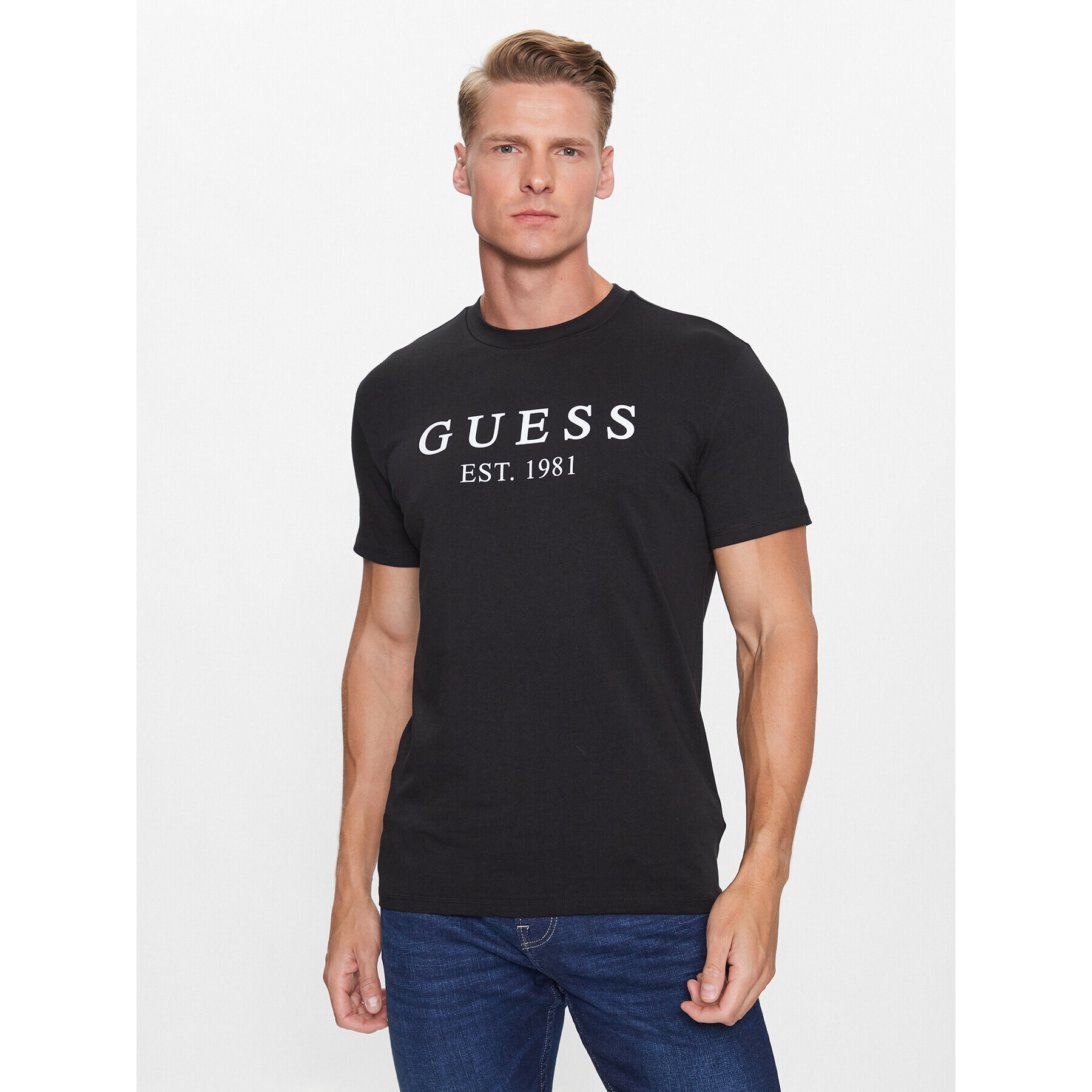 Guess Tricou U3YI00 K6YW0 Negru Regular Fit - Pled.ro