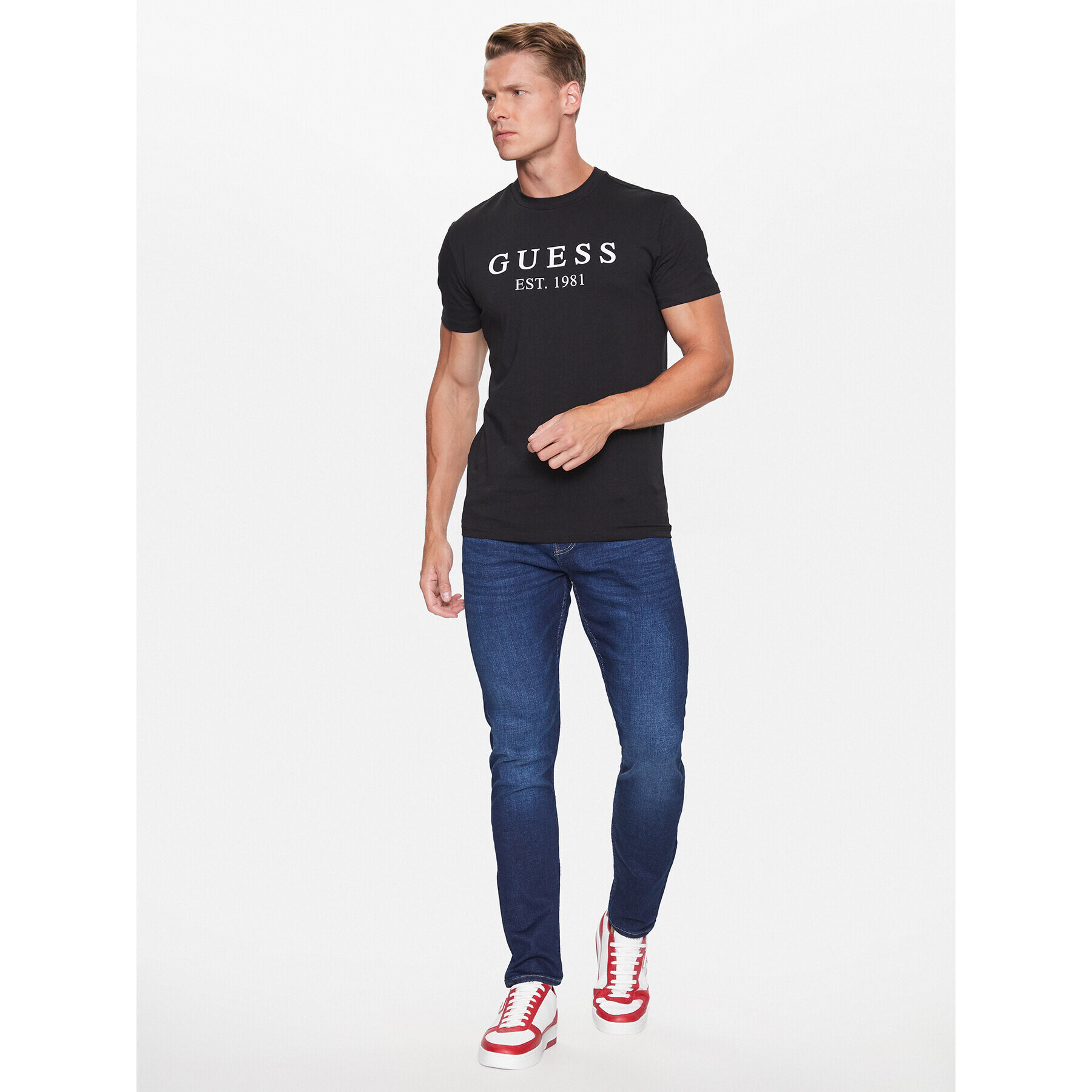 Guess Tricou U3YI00 K6YW0 Negru Regular Fit - Pled.ro