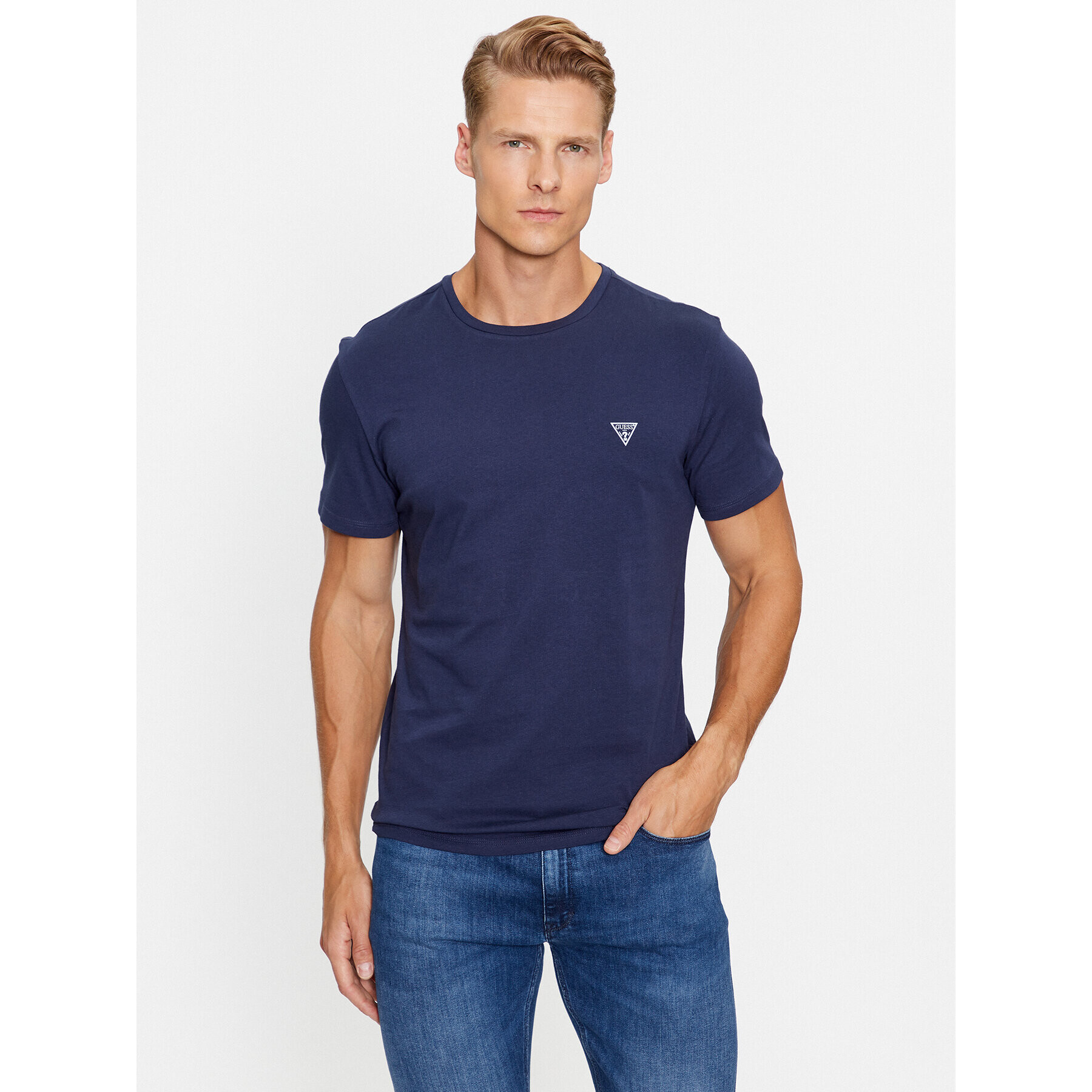 Guess Tricou U97M00 K6YW1 Bleumarin Slim Fit - Pled.ro